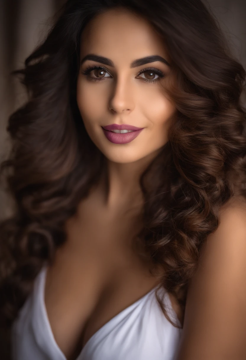 femme arabic en robe, arabic, femme arabe sexy aux yeux verts, portrait ibtisam, wavy brown hair and short, grand yeux, selfie d'une jeune femme, sans maquillage, maquillage naturel violett, purple lipstick, Swarthy skin, corps arabe, Maghreb woman, sourire, jeune femme souriant en selfie, looking straight at camera, dent blanche, superbe photo corps entier, clivage, dans sa chambre, femme arabe en robe avec une tenue de luxe, petit nez, visage fin, cheveux mi-court, grand yeux vert, yeux vert, petit front, sexy, forte poitrine, huge-breast, gros seins, big tits, regarder de face, petite machoire