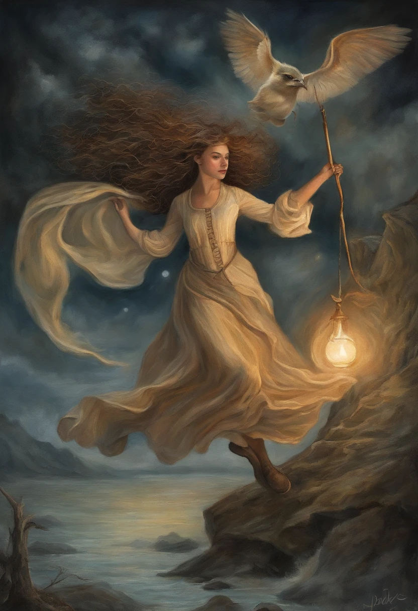 masterpiece, best quality, ultra-detailed, illustration, 1girl, solo, fantasy, flying, broom, night sky, outdoors, magic, spells, moon, stars, clouds, wind, hair, cape, hat, boots, broomstick, glowing, mysterious, enchanting, whimsical, playful, adventurous, freedom, wonder, imagination, determination, skill, speed, movement, energy, realism, naturalistic, figurative, representational, beauty, fantasy culture, mythology, fairy tales, folklore, legends, witches, wizards, magical creatures, fantasy worlds, composition, scale, foreground, middle ground, background, perspective, light, color, texture, detail, beauty, wonder.