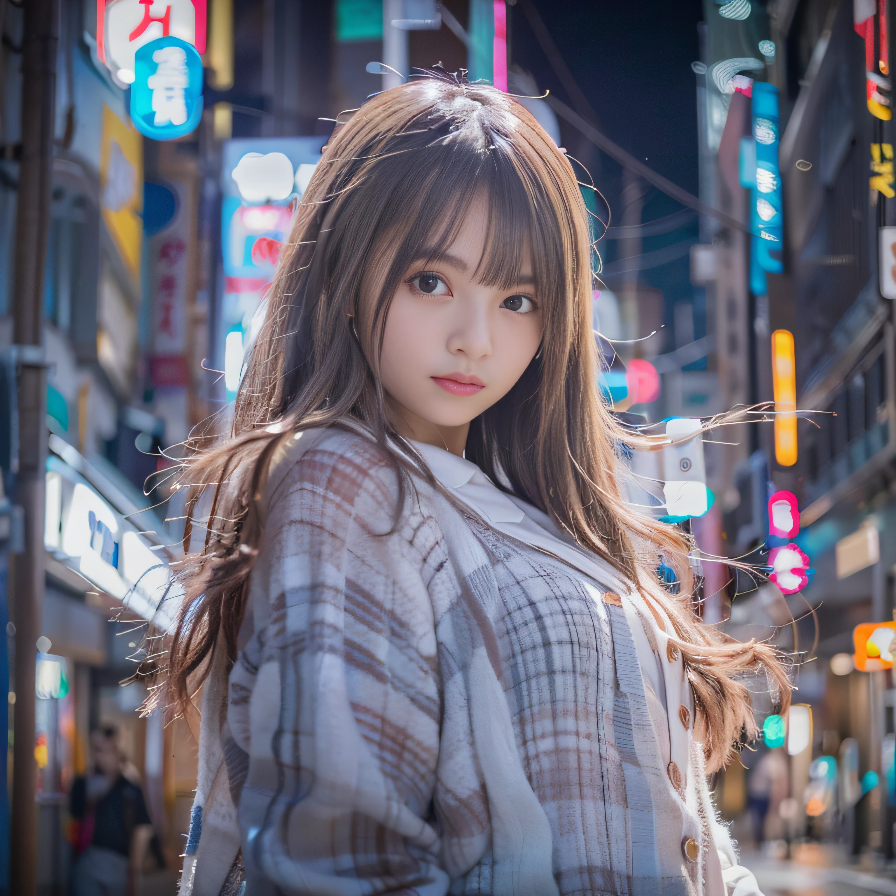 女の子1人、on tokyo street、A city scape、night cityscape、Neon Street、(((fullnude)))、a closeup、A smile、、(8K、Raw photography、top-quality、​masterpiece:1.2)、(realisitic、photoRealstic:1.37)、Highly detailed eyelash drawing、(((Top image quality))),Colossal tits、Fine skin, (Beautiful hair), (Perfect Anatomy), (Realistic), (Dynamic Angle), Pose Seductive,Perfect,Sensual look、top-quality、hight resolution、