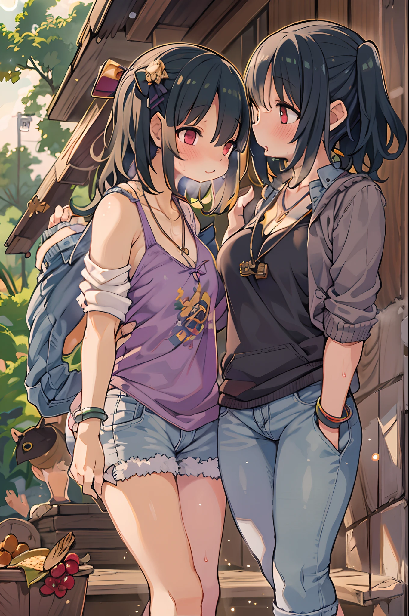 Replying to @sarah_mcdonald, Young cute anime girl, dark hair, dark eyes, (jitome:1.6), (dark skin:1.4), big eyes, (short ponytail: 1.6), asymmetrical bangs, hair over one eye, fringe, earrings, slender, (flat chest:1.4), short height, detailed anime style, anime Painting, anime Face, high quality, high detail, super high resolution, sharpness, sharp contours, cowboy shot, perfect ???????, golden ratio, (denim miniskirt:1.4), lace tank-top, crowded train, Stunned expression, flabby stomach,