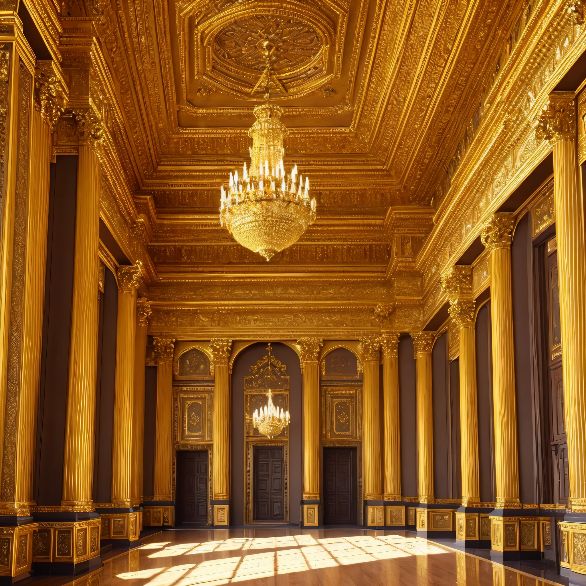 golden, detailed palace interior, intricately decorated with gold accents