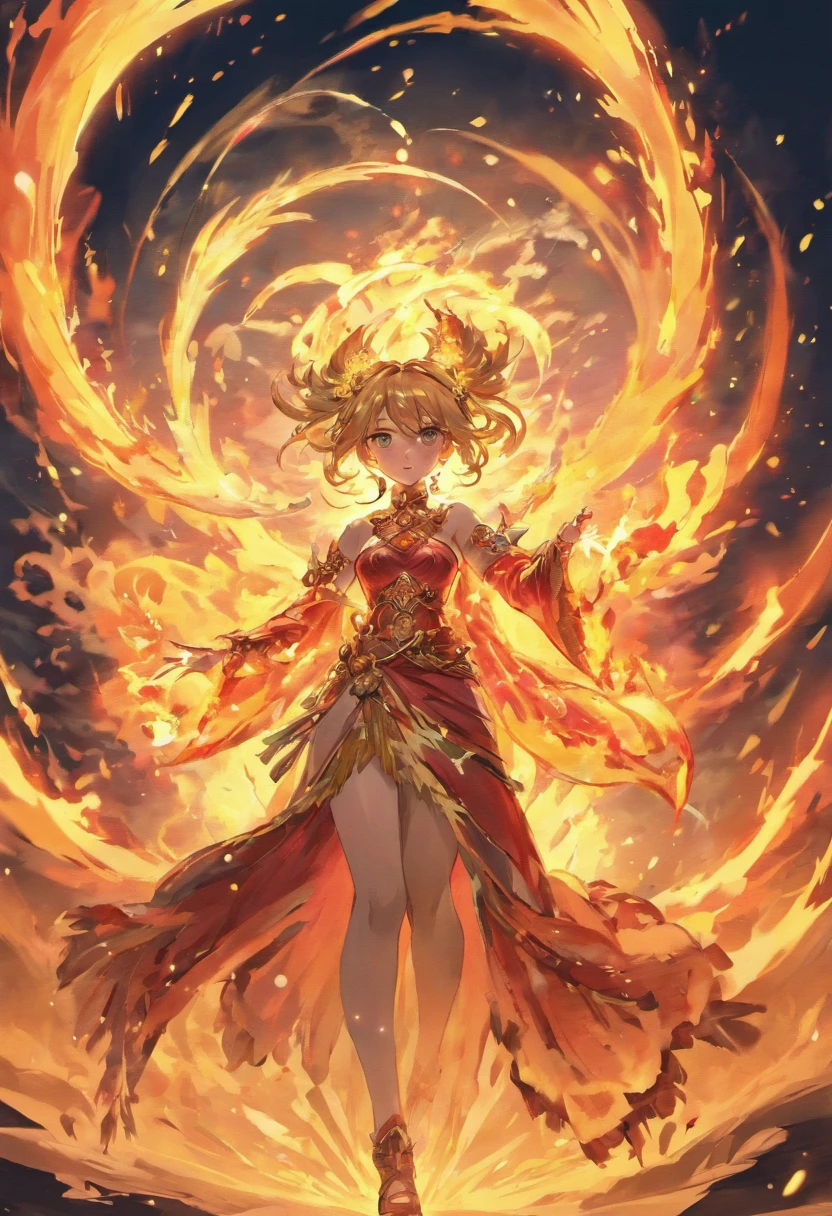 The woman with the staff and a fireball in her hands., Concept art by Elmyr de Hory, pixiv contest winner, sots art, Appears as the Fire Goddess., Goddess of Light, Goddess of Fire, knights of zodiac girl, Goddess of Fire, 3. Goddess Minerva, With the fiery golden wings of flame., The art of sacred fire incantations, hot fire goddess