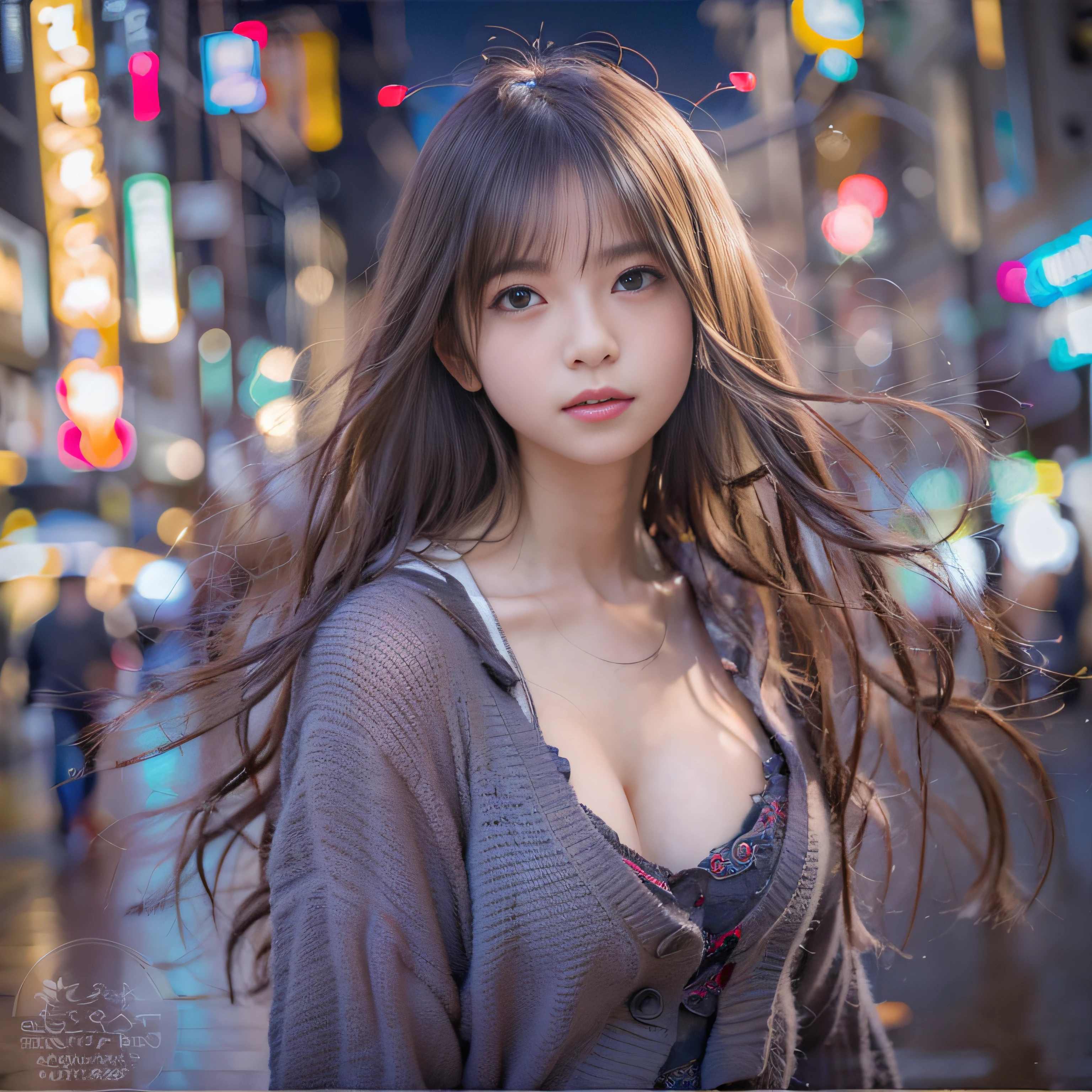 女の子1人、on tokyo street、A city scape、night cityscape、Neon Street、(((fullnude)))、a closeup、A smile、、(8K、Raw photography、top-quality、​masterpiece:1.2)、(realisitic、photoRealstic:1.37)、Highly detailed eyelash drawing、(((Top image quality))),Colossal tits、Fine skin, (Beautiful hair), (Perfect Anatomy), (Realistic), (Dynamic Angle), Pose Seductive,Perfect,Sensual look、top-quality、hight resolution、