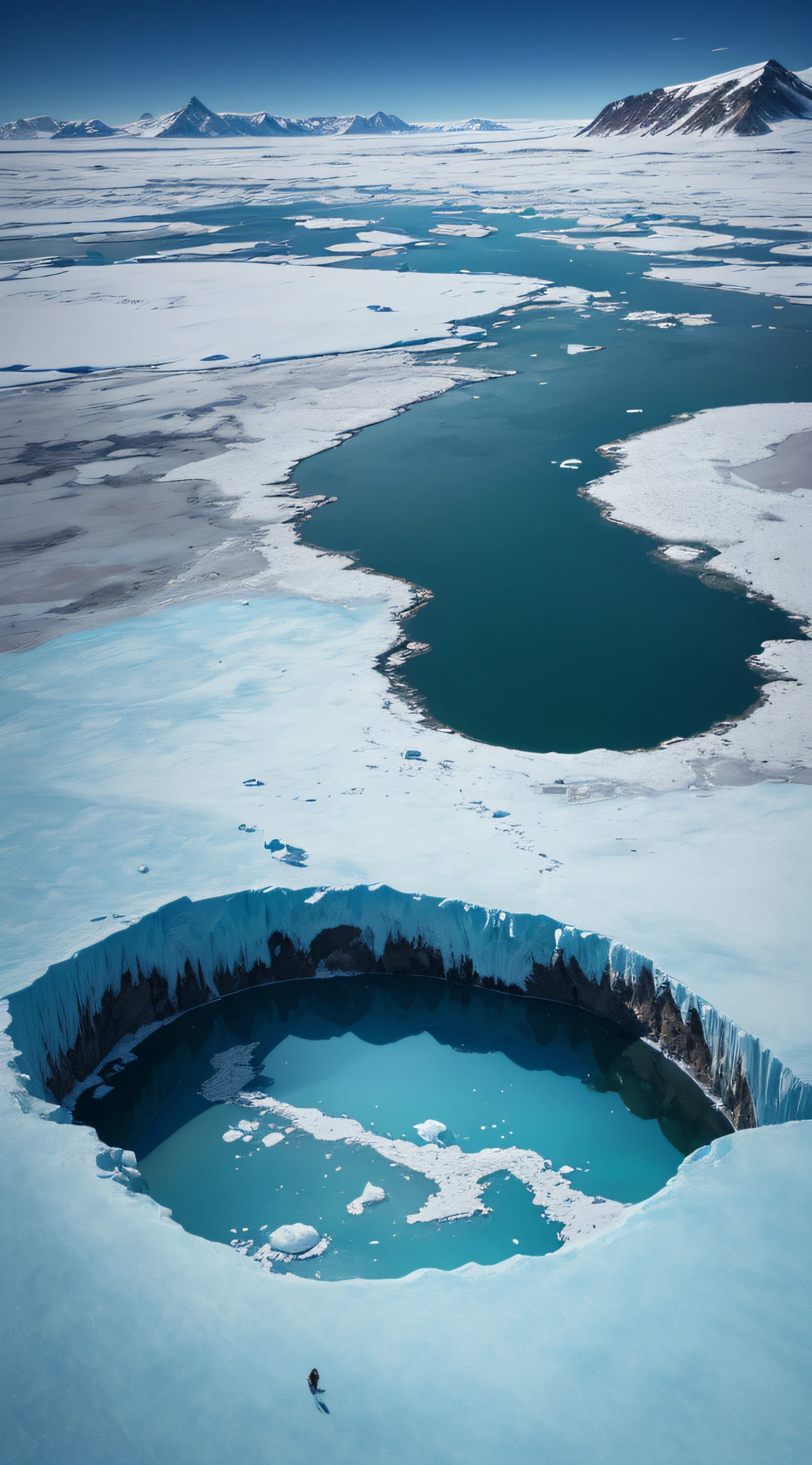 (futuristic,exploration,newly discovered continents,beyond the ice wall,architecture,advanced technology,winter scenery,vast landscapes,endless horizon,distant mountains,snow-capped peaks,majestic,icy surroundings,perpetual winter,icy wasteland,extreme environment,brave explorers,mysterious,adventure,scientific discovery,unexplored territories,unimaginable beauty,marvel at the wonders,unfathomable depths,curiosity,awe-inspiring,unchartered territories,limitless discoveries,thrilling journey,amazing topography,uncharted wilderness,intricate ice formations,otherworldly landscapes,grand structures,advanced scouting drones,icy crevasses,frozen lakes,rugged terrain,intrepid expedition,exquisite lighting,shimmering ice,sub-zero temperatures,harsh conditions,unbelievable landscapes,amazing natural beauty,surreal scenery,distant lands)