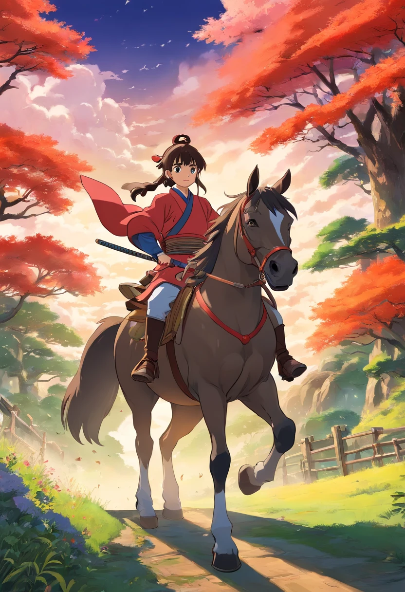 horseback,Anime style,japanese samurai,2-seater