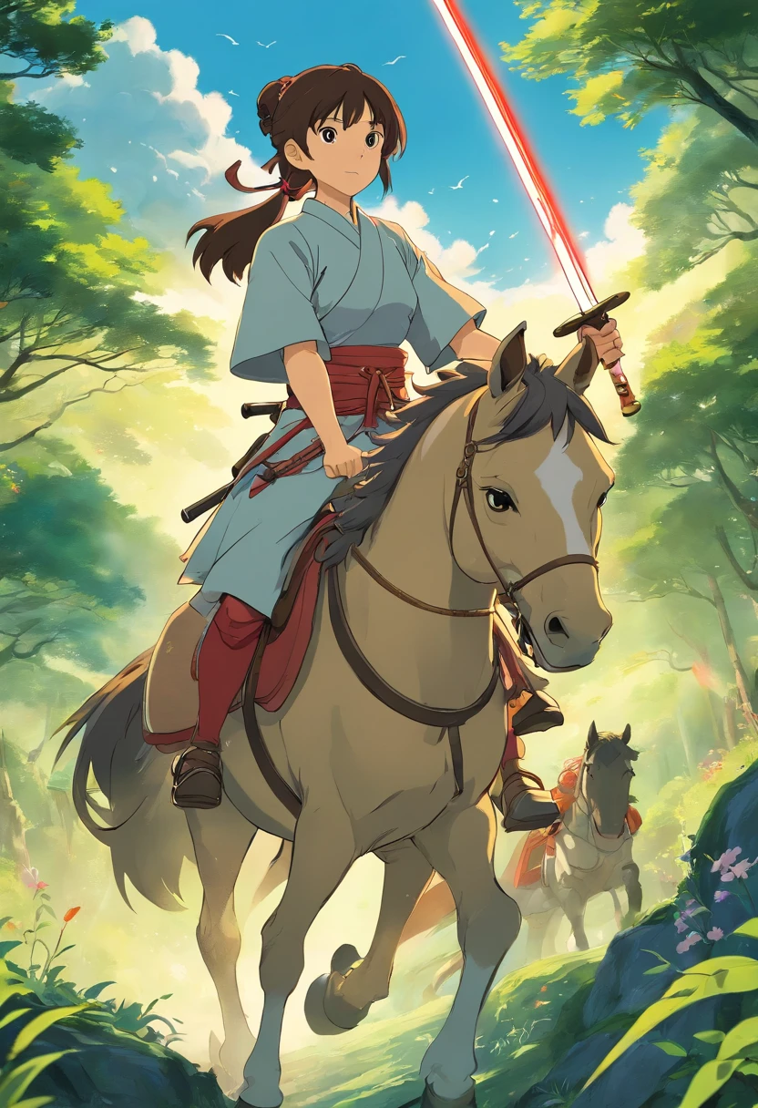 horseback,Anime style,japanese samurai,2-seater