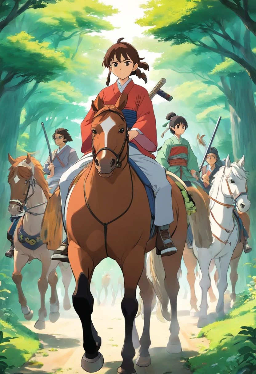 horseback,Anime style,japanese samurai,Carpool for two