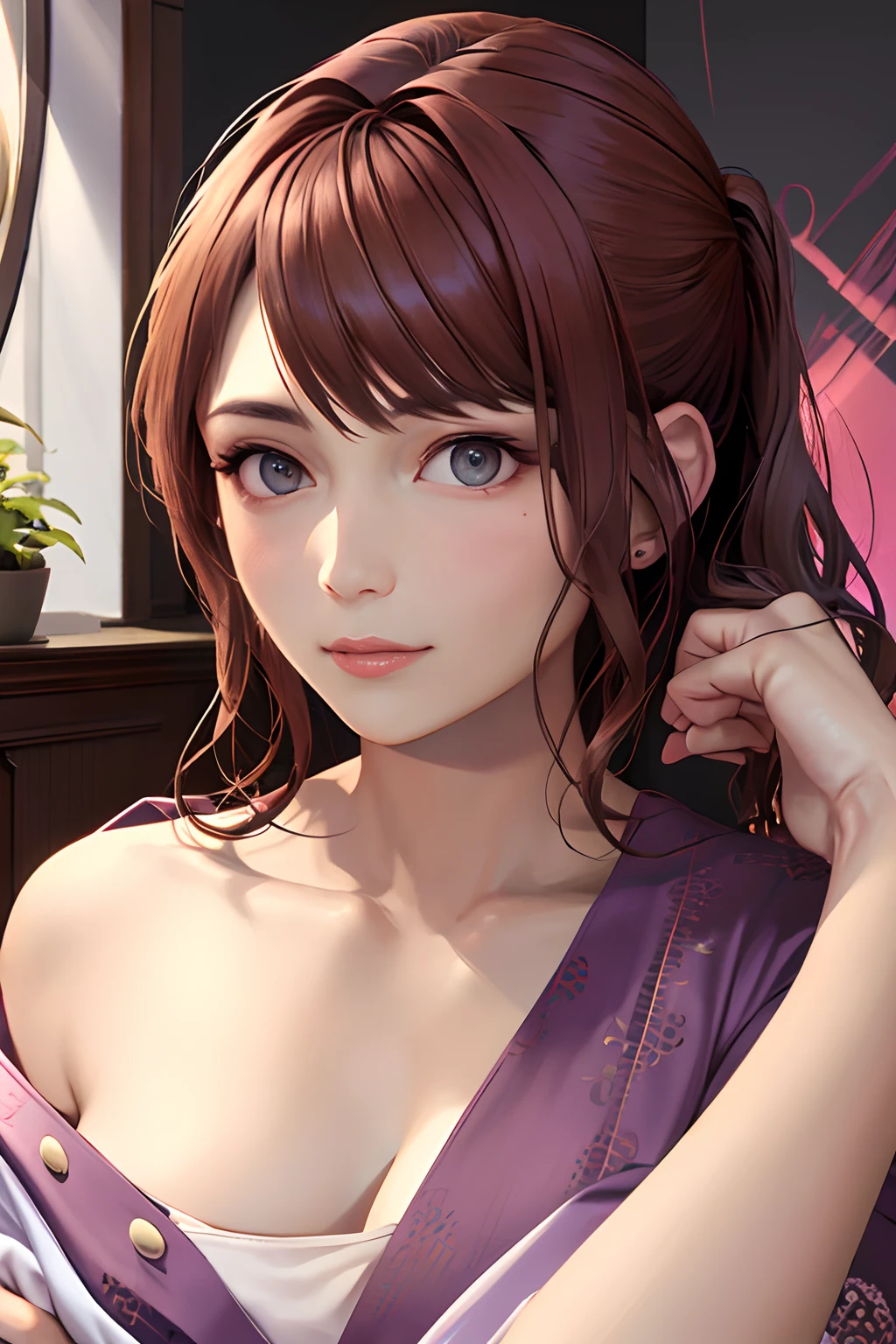 (masterpiece、top-quality、top-quality、Official art、Beautifully Aesthetic:1.2)、((8K:1.4)), (1girl in)、ighly detailed、Best Quality, 。.。.3D, (Photorealsitic:1.4), (Bedrooms:1.5)、Kneeling, realisticlying, absurderes, top-quality, colourfull、highestdetailed, ultra-detailliert, face perfect, high detailed skin texture, (Beautiful hairstyle:1.6), striking visuals, vivd colour, Professional Lighting