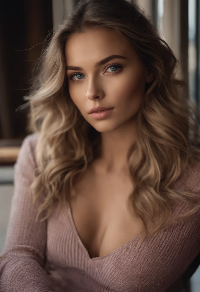 Arafed woman completely , fille sexy aux yeux bleus, ultra realist, Meticulously detailed, Portrait Sophie Mudd, cheveux blonds et grands yeux, selfie of a young woman, Yeux de chambre, Violet Myers, sans maquillage, maquillage naturel, looking straight at camera, Visage avec Artgram, Maquillage subtil, Superbe photo du corps entier,Medium to large bust, sitting at the beach, dans un cafe a paris , maillot de bain,
