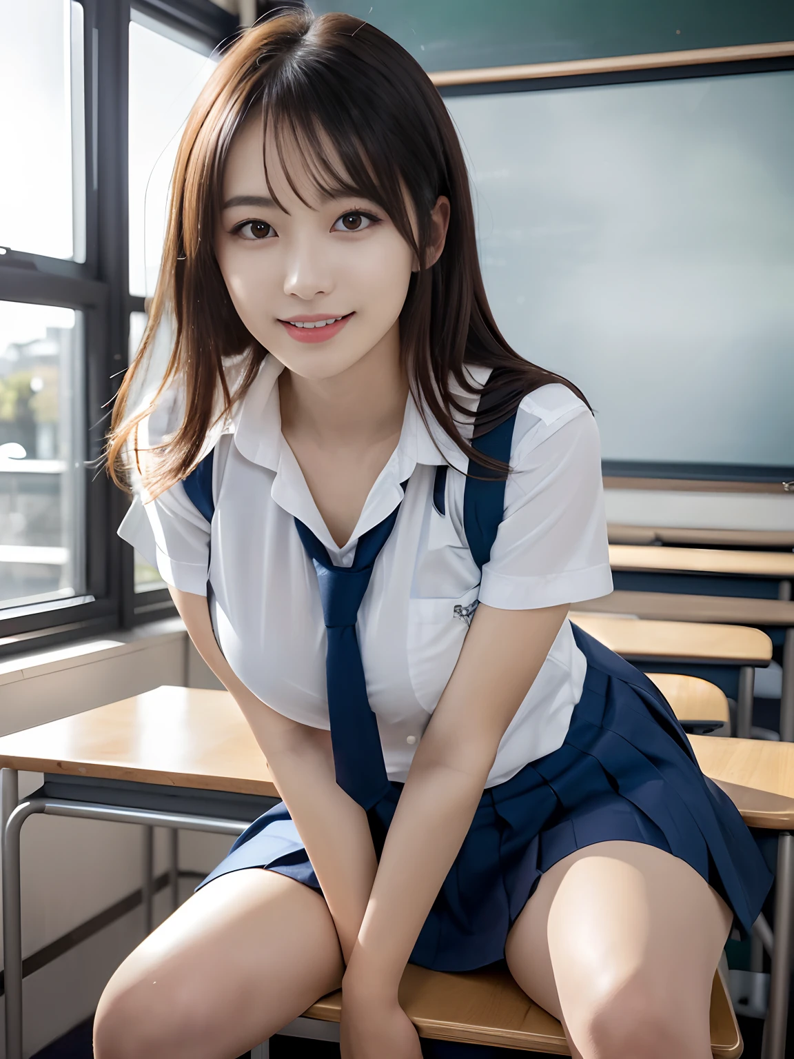 masutepiece, Best Quality, japanaese girl,1girl in, 8K, Raw photo, top-notch quality, masutepiece, nffsw:1.2, exceptionally detailed RAW color photo, professional-grade photograph, (Realistic, Photorealistic:1.37), (highly detailedskin:1.2), Ultra-high resolution, (lenz 50mm), (F/1.2),Exquisitely Detailed Eyes,Staring at the viewer,
break
With 1 girl (There are many elderly people:1.4), Beautiful face, kawaii,(Smile:1.05),(20yr old, large full breasts, Cleavage emphasis、wide-hips,Straight hair, (Short hair), Black eyes, white fine skin,small mouth, high cheekbones (Definition), Sexy Pose,(Leaning forward:1.3),(The to the FW:1.1),White panties、Korean Idol、Nogizaka Idol、hposing Gravure Idol、Adults、女優、(masutepiece, top-quality:1.3), (Ultra detailed 8K cg:1.2), (hyper realisitic:1.35), (Photorealistic:1.45), (Realistic:1.4), Cowboy Shot,
1 beautiful Japanese girl, 22 years old, super model, Japanese Idol, __expression__, Large breasts, (sitting on the desk:1.1), (School uniform:1.4), (Spread legs:1.2),
(School classroom background:1.1),