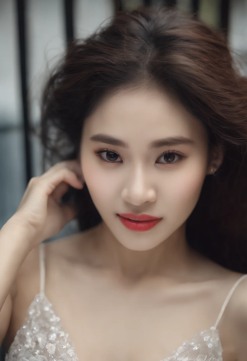 (Highest quality、Tabletop、8k、Best image quality、Award-winning works)、Cute beauty、(nude:1.3)、(The simplest pure black background:1.5)、(Face close-up:1.6)、Accentuate your body lines、Beautiful and exquisite、Expressionless、(look straight at me:1.1)、(stand upright facing forward:1.1)、(Perfect Makeup:1.1)、(Bright lipstick:1.1)、Ultra-high definition beauty face、Ultra HD Hair、Ultra HD Shining Eyes、Ultra-high quality, vibrant and glossy lip color、Accurate anatomy、Very beautiful skin、Ultra high resolution and beautiful, Glowing Skin、An elegant upright posture when viewed from the front、Sweaty skin、Hot face、Damp Hair、Moist Skin