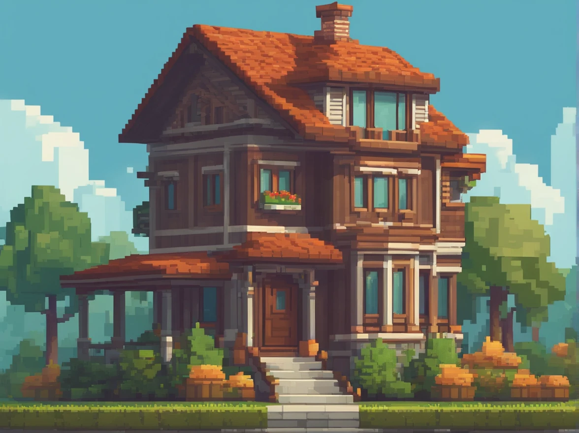 pixel art of a house with a tree in front of it, beautiful detailed pixel art, detailed pixel art, lo-fi retro videogame, concept pixelart, detailed pixel artwork, pixel art style, pixel town, pixel art animation, high quality pixel art, cottage town, super detailed color lowpoly art, #pixelart:3, # pixelart, #pixelart