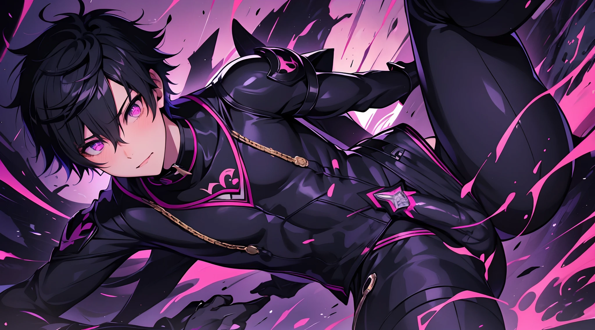 ((finedetail)),Ultra detailed,(((Best quality))),(incredibly_absurderes),Best Illustration,A high resolution,(Huge_filesize),((Masterpiece)),(Extremely detailed),Extremely detailed CG,yaoi,(((((Male))))),((((1boys)))),(((((1 boy))))),ahoge,(((((Short hair))))),Dark_Persona,,expressionless eyes,Blank stare,Tongue out,Blush,Anime face,saliva,ahegao,(((mental control))),Sex machines,Bright colors,(erection under clothes:1.4), The erection:1.1,Purple eyes:1.3,Malicious eyes:1.2,Evil eyes:1.2,Bright purple pupils,Eyes half-closed:1.4,glowing light eyes:1.6,cumdrip,Dripping ,entangled,shrinks,, Milking,vein ,Eyes without highlights,Large ,full bodyesbian:1.4,lens_flare,Depth of field,Student, Male focus,(((((Male))))),Libido boy,(cum shots:1.4), of the head,cum on bodyl,cum on tongue,Shoot at the boy,cum on ,Shoot in clothes,cumdrip,Dripping , On hair,wie z,mental control,Putting up with_face,Bright colors,(day),opens his eyes wide,Sun,finedetail,BDSM,Student,(shaded face),Drooling,with her mouth open,(Expressionless), Blush,constricted pupil,dark halo,Possessed,Dull eyes,ninjartist:1.5,ninjartist,((Happy sex)), solo person:1.5,Circle eyes,Military posture,Attention,standing on your feet,Black hair,Slim clothes,,No muscle:1.3,Elongated stature,Thigh leg rings,Collar,Tweaked:1.5,unholy,Hypnotized:1.3,Blackened,tightsuit:1.6,Eyes on love:1.5,pink hearts,glowing light eyes:1.6,No Pupil:1.6,Eyes without highlights:1.7,Demon Boy,binh,Place your hands close to the seam of your pants,Navy,2D anime style,cold-hearted,masked, Cartoon image of a man dressed in black:1.5,A scene from the《Genshin Impact》, anime style character, from kingdom hearts, Anime figure; Full-body art, Anime figure, Tall man with purple eyes, male anime character, High quality anime art style, jrpg character,black reotard:1.4,Shuriken ninja,Solo,solo person:1.4,Sex life,Raised sexy,Black bodysuit:1.6,Gay,yaoi,Rich background,D,NSFW,Gay:1.2,No coats,Whoops,Stick out your tongue,sexual excitement:1.3,The erecti