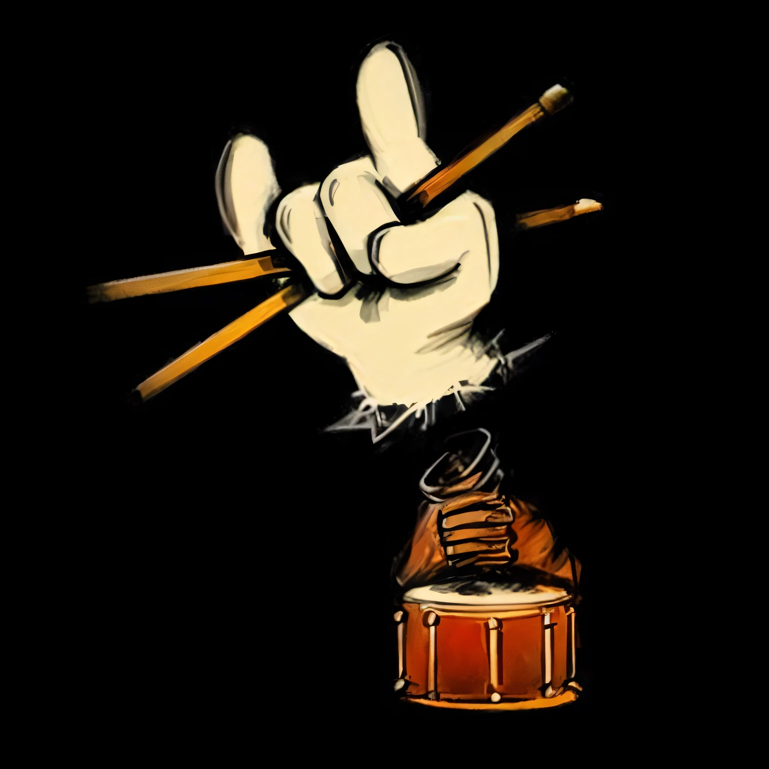 um close up de uma pessoa segurando dois tambores e um tambor, rock, middle finger, baterista esqueleto, baterista, rocking out, metal pesado!, giving the middle finger, mouse com tambor, rock n roll, Rabbids em um concerto de metal, fireball hand, bateria, arte em metal pesado, rocha fumegante, com o dedo indicador, Motivos de donzela de ferro brega, !!!!!!!!!!!!!!!!!!!!!!!!!