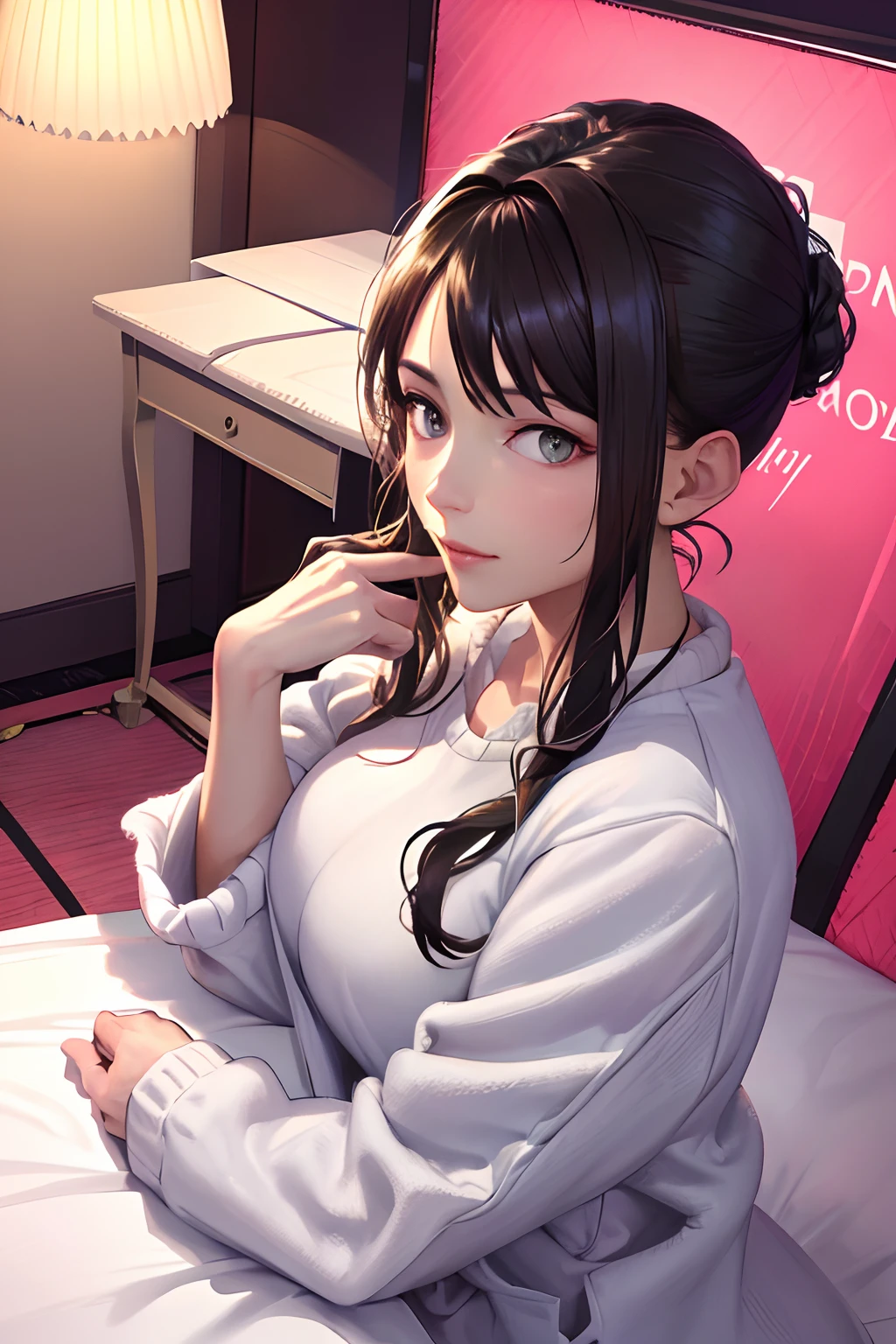 (masterpiece、top-quality、top-quality、Official art、Beautifully Aesthetic:1.2)、((8K:1.4)), (1girl in)、ighly detailed、Best Quality, 。.3D, (Photorealsitic:1.4), (Bedrooms:1.5)、(reallistic:1.4), Realistic, absurderes, top-quality, colourfull、highestdetailed, ultra-detailliert, face perfect, high detailed skin texture, (Beautiful hairstyle:1.6), striking visuals, vivd colour, Professional Lighting