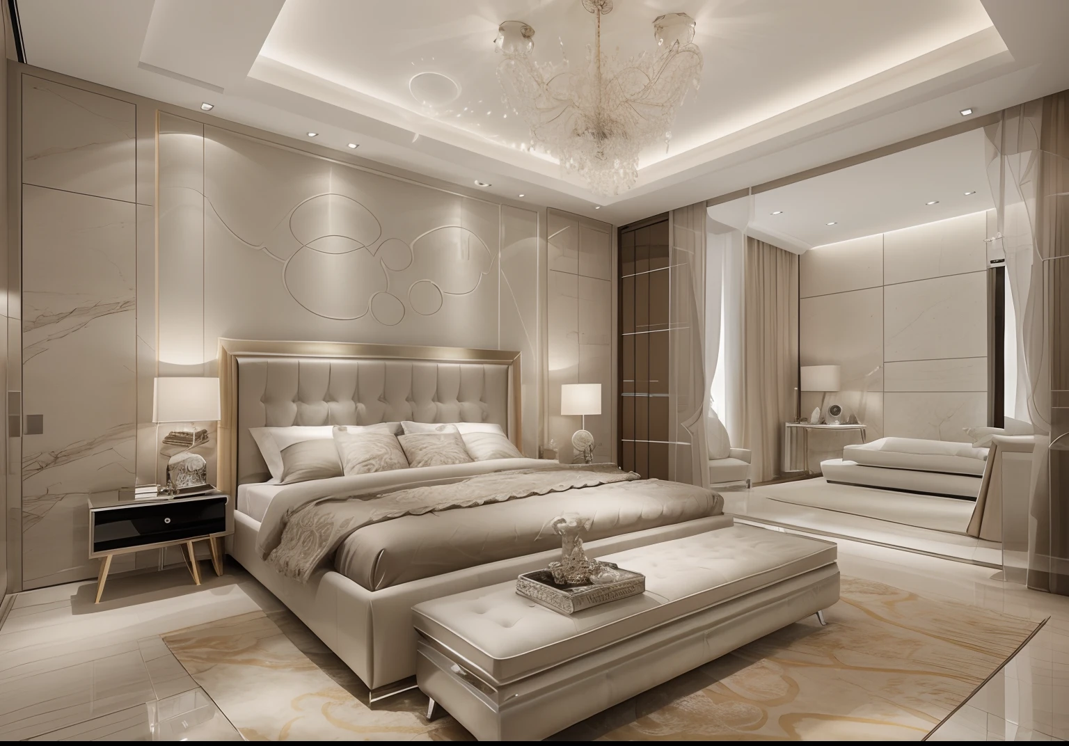 Masterpiece, high quality, best quality, authentic, super detail, interior, modern bedroom