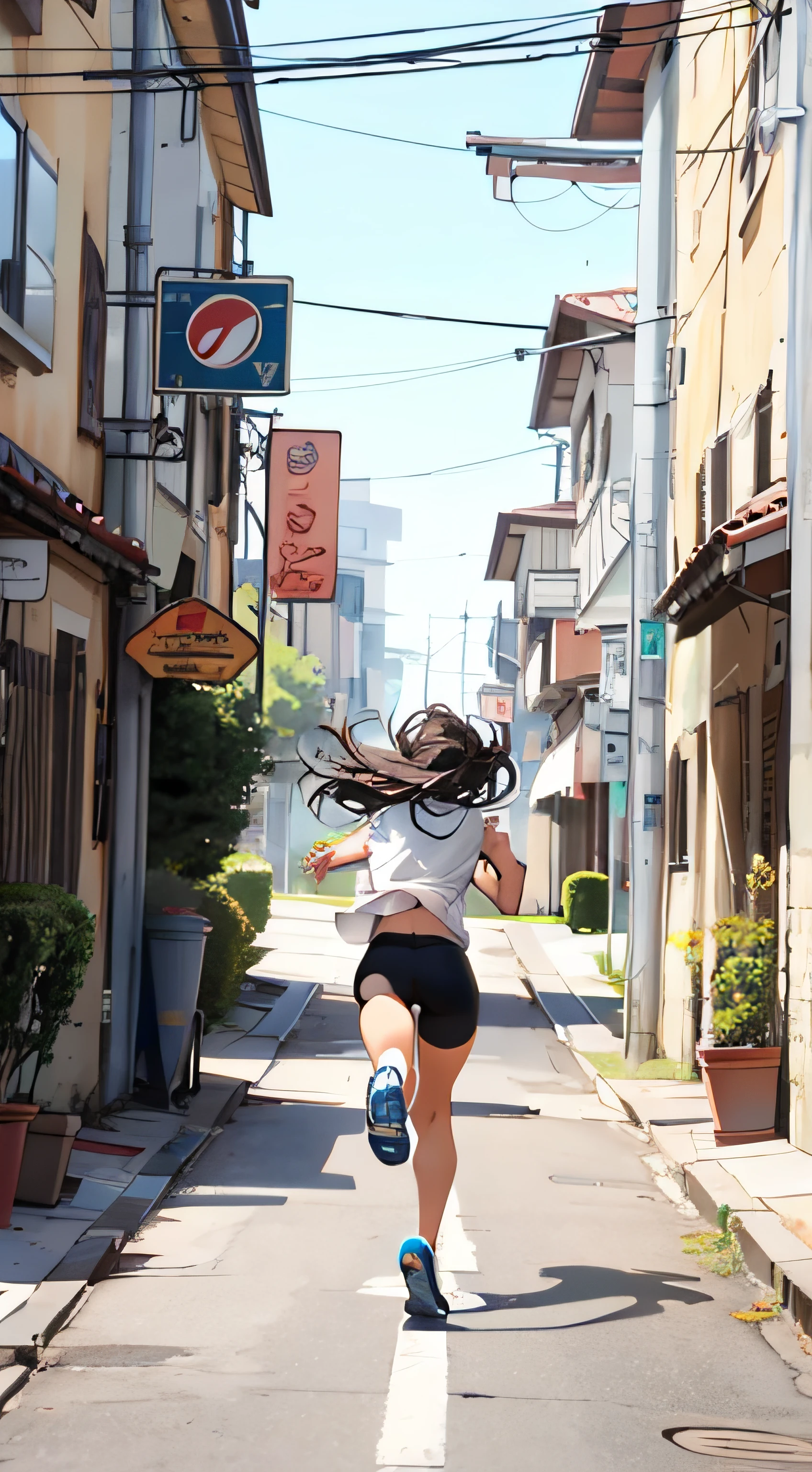 a teenager running in the middle of a street