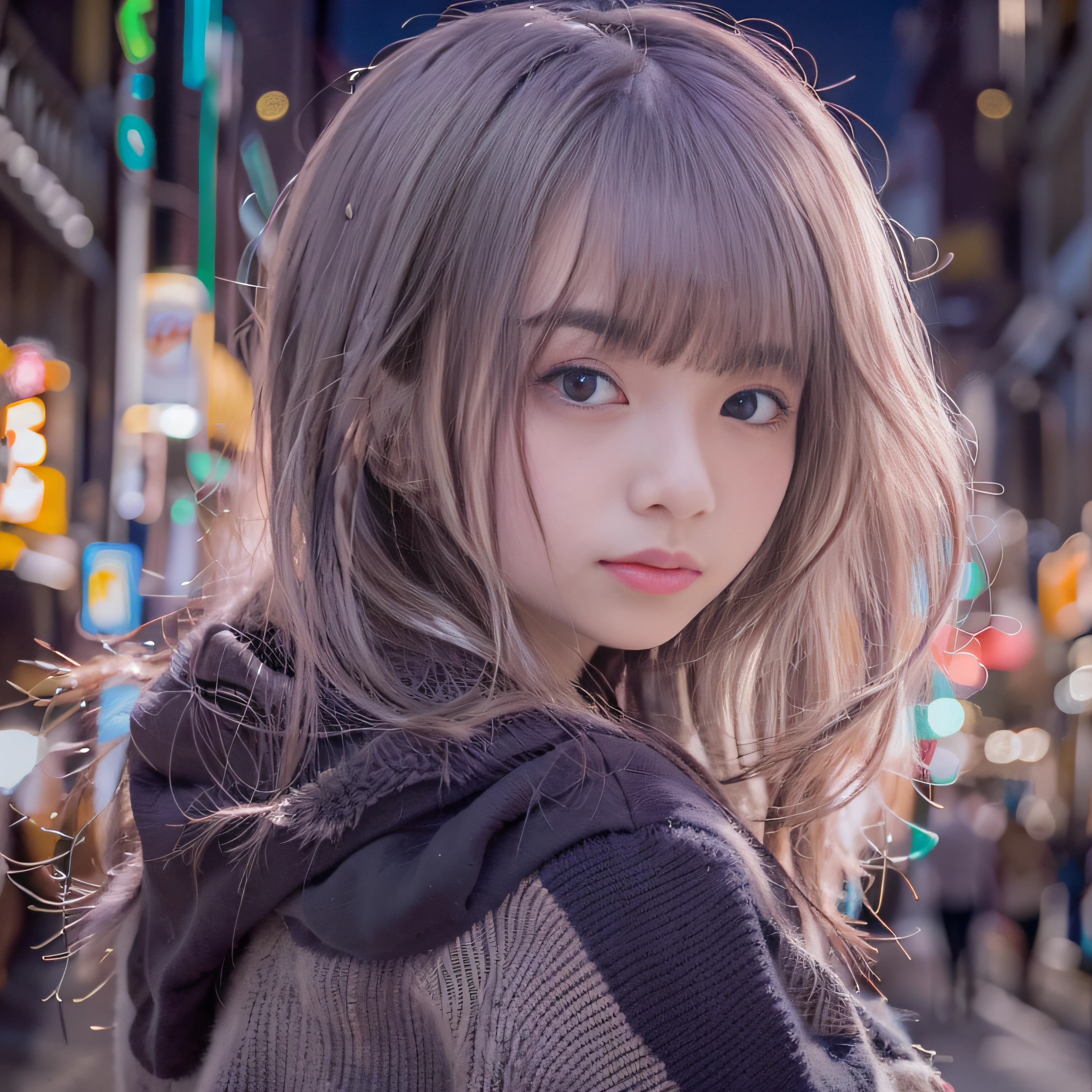 女の子1人、on tokyo street、A city scape、night cityscape、Neon Street、The upper part of the body、a closeup、A smile、、(8K、Raw photography、top-quality、masterpiece:1.2)、(realisitic、photoRealstic:1.37)、Highly detailed eyelash drawing、(((Top image quality))),Colossal tits、Fine skin, (Beautiful hair), (Perfect Anatomy), (Realistic), (Dynamic Angle), Pose Seductive,Perfect,Sensual look、top-quality、hight resolution、