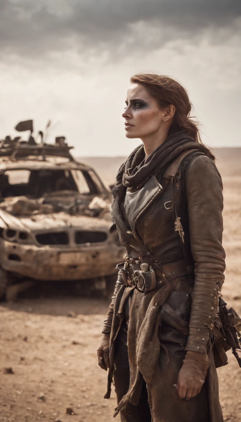 (((Post apocalyptic scenario, Desolate atmosphere, Dystopian landscape)))，madmax，Postmodern wasteland punk style，Skeleton Singer