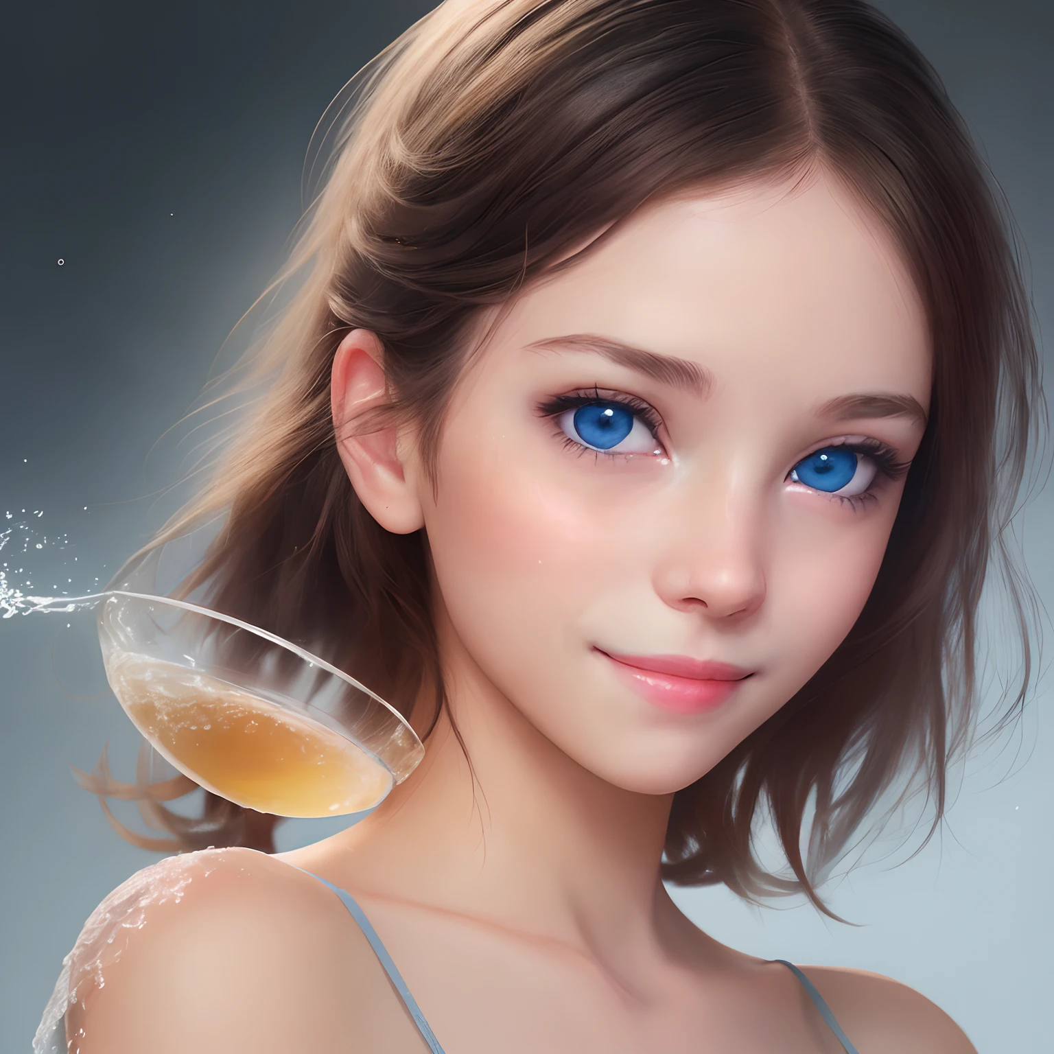 the girl in the picture blinks and smiles softly