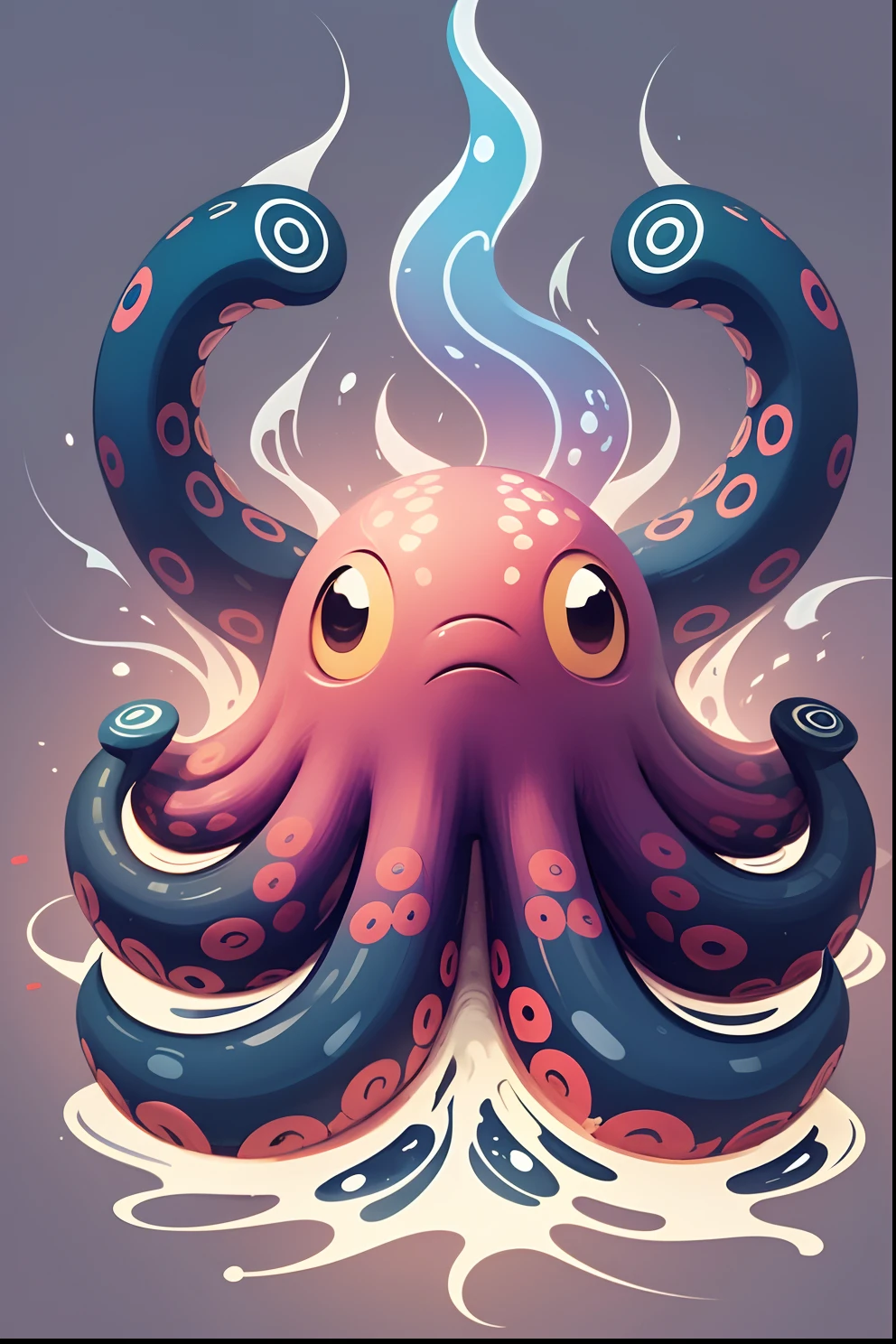 An emblematic logo of an octopus of vibrant colors, water elements, simple design, vector art, minimal