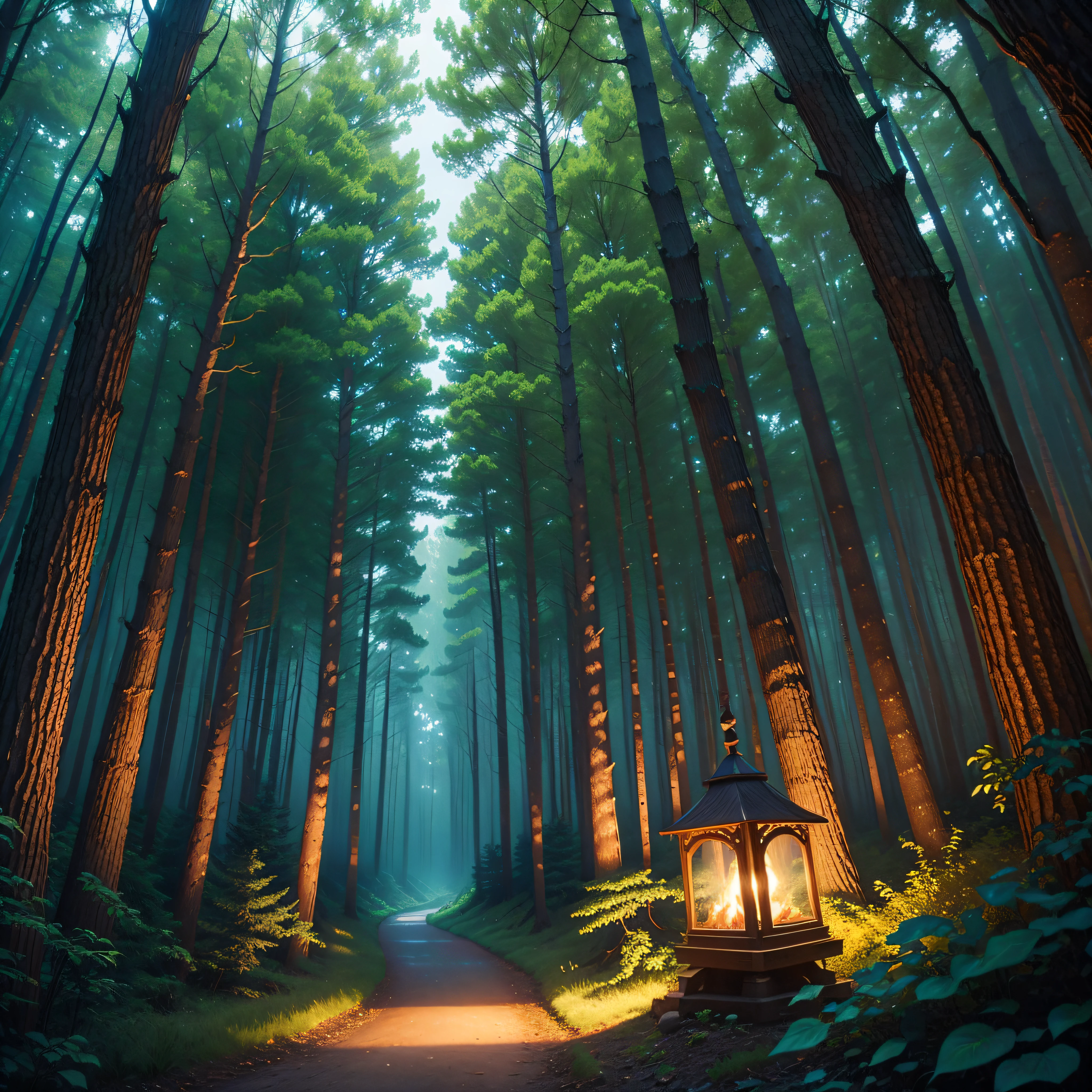 Enchanted Forest: An enchanting forest with glowing trees, woodland creatures, and a sense of magic in the air.