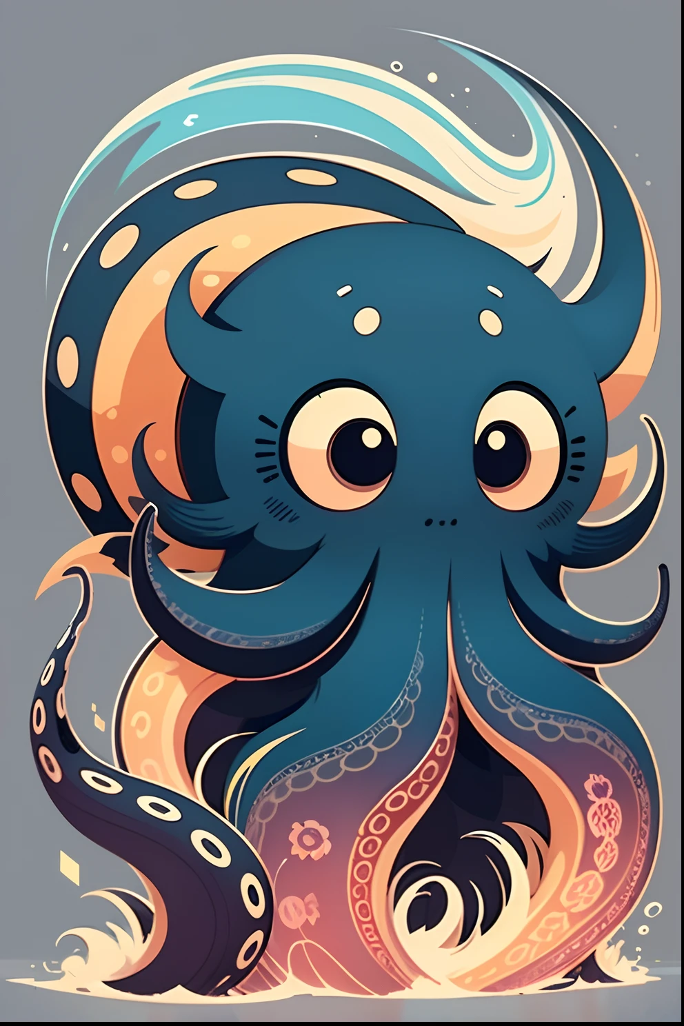 An emblematic logo of an octopus of vibrant colors, water elements, simple design, vector art, minimal