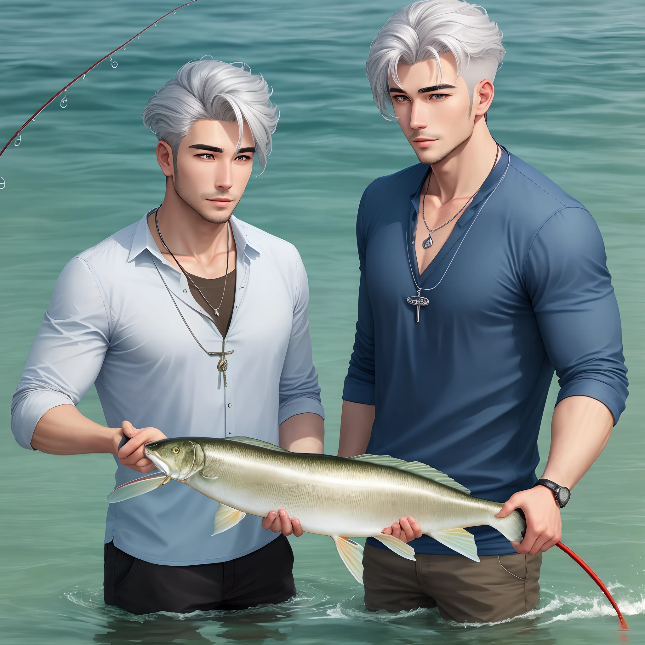 Handsome realistic young Nordic merman alone
