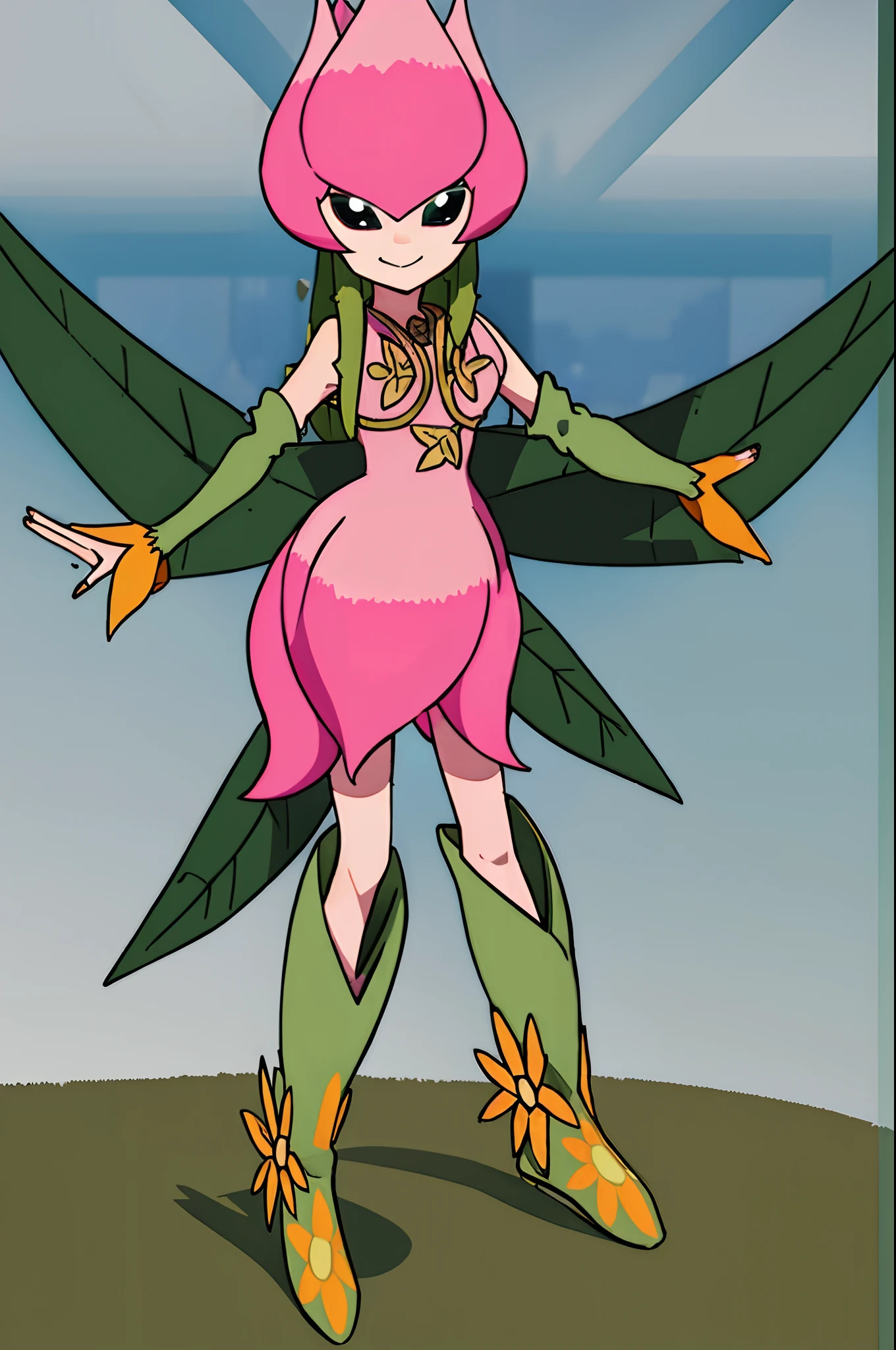 ((masterpiece)), best quality, digimon_lillymon, full body, standing smile