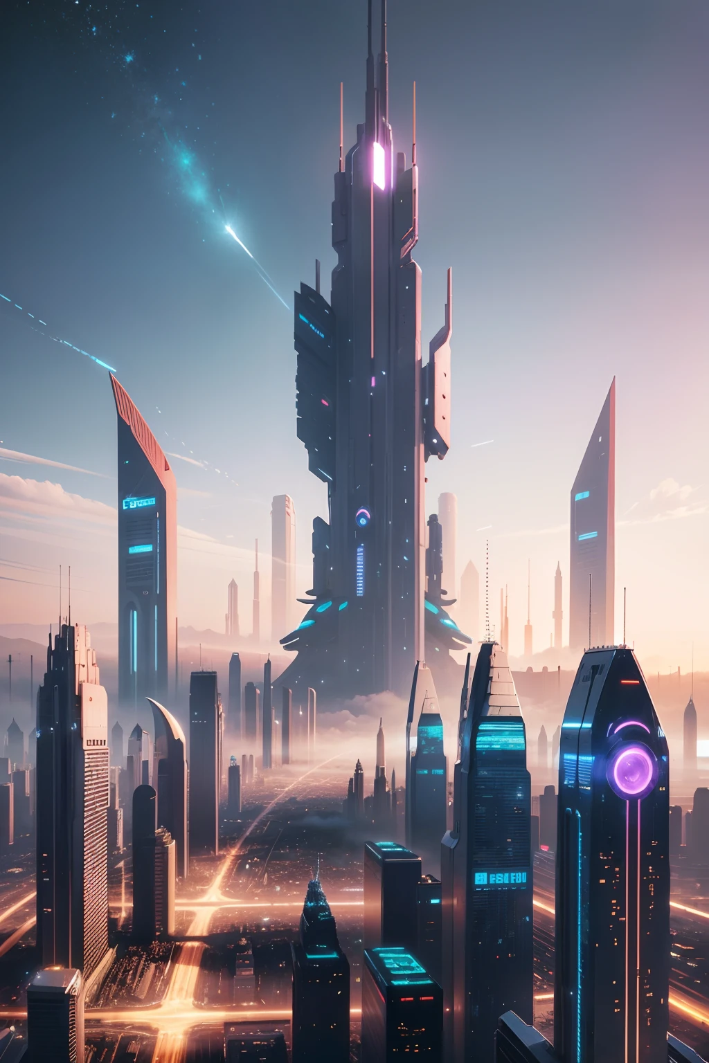 Futuristic, city, beautiful, best quality, 4k, vibrant, sci-fi, sprawling