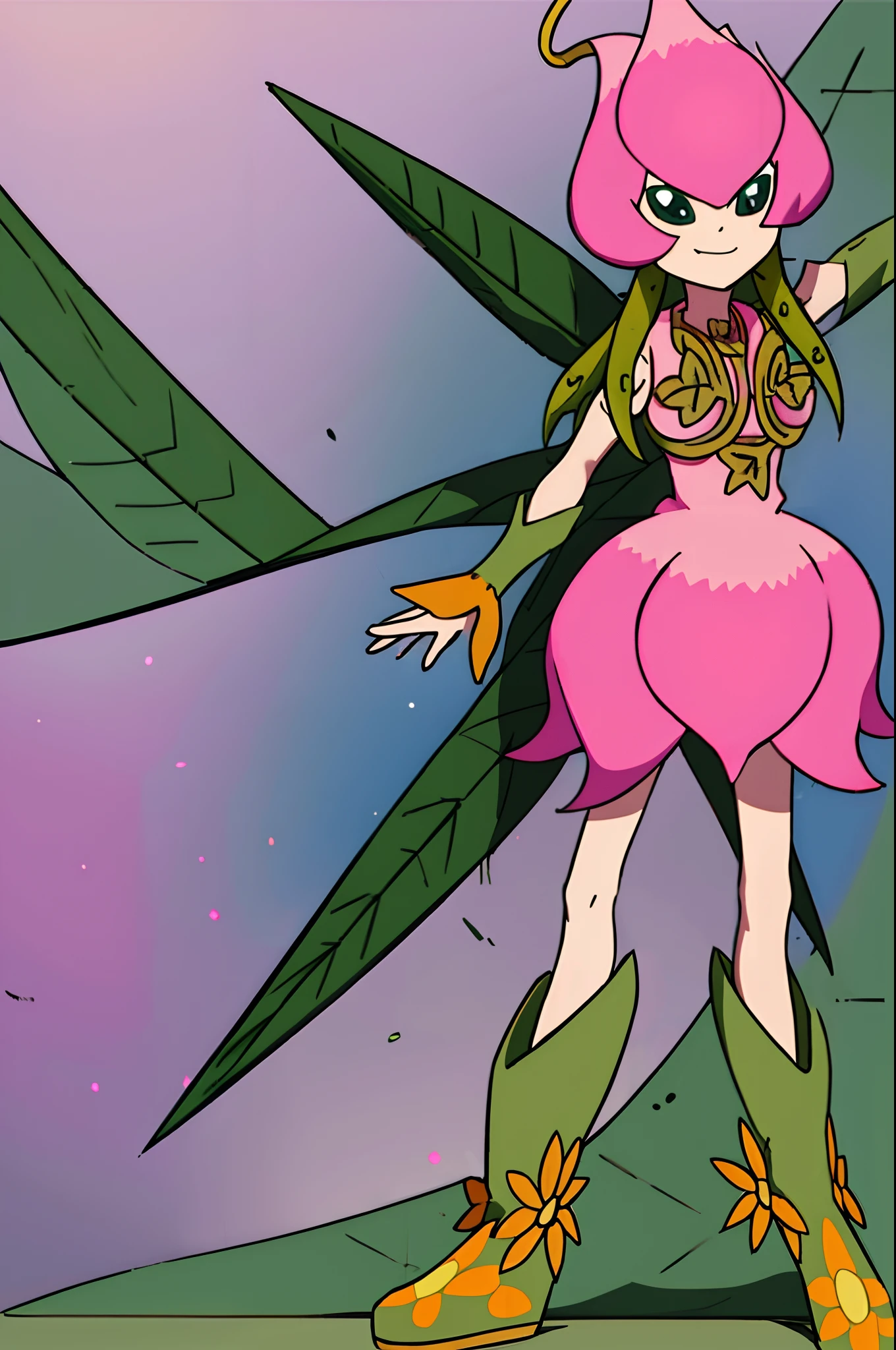 ((masterpiece)), best quality, digimon_lillymon, full body, standing, smile