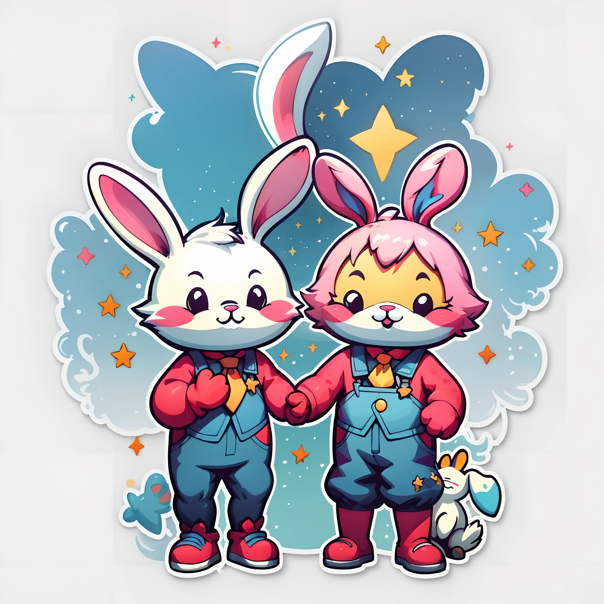 1sticker,a sticker, (adolable,edgBunny),As estrelas, white backgrounid, nothing background, simple backgound, dk, adolable, Small, pastel colour, vectorstyle, no gradien,