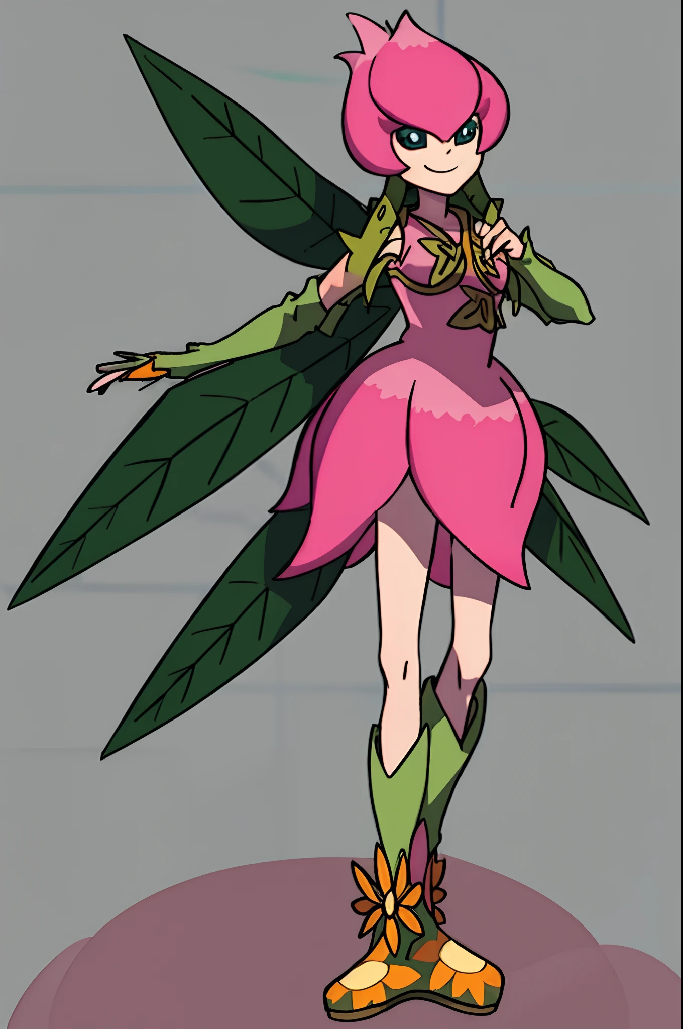 ((masterpiece)), best quality, digimon_lillymon, full body, standing, smile, full body