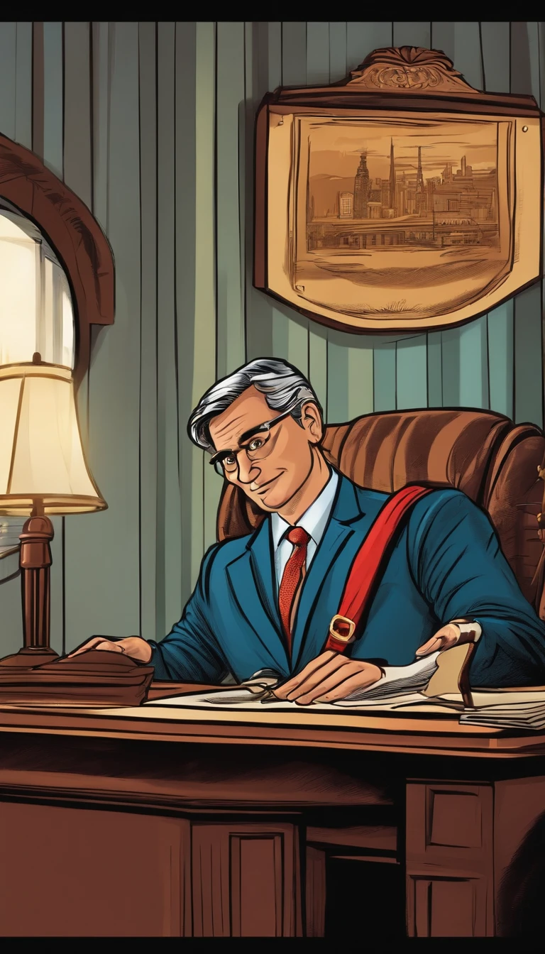 Business man cartoon sitting behind a desk