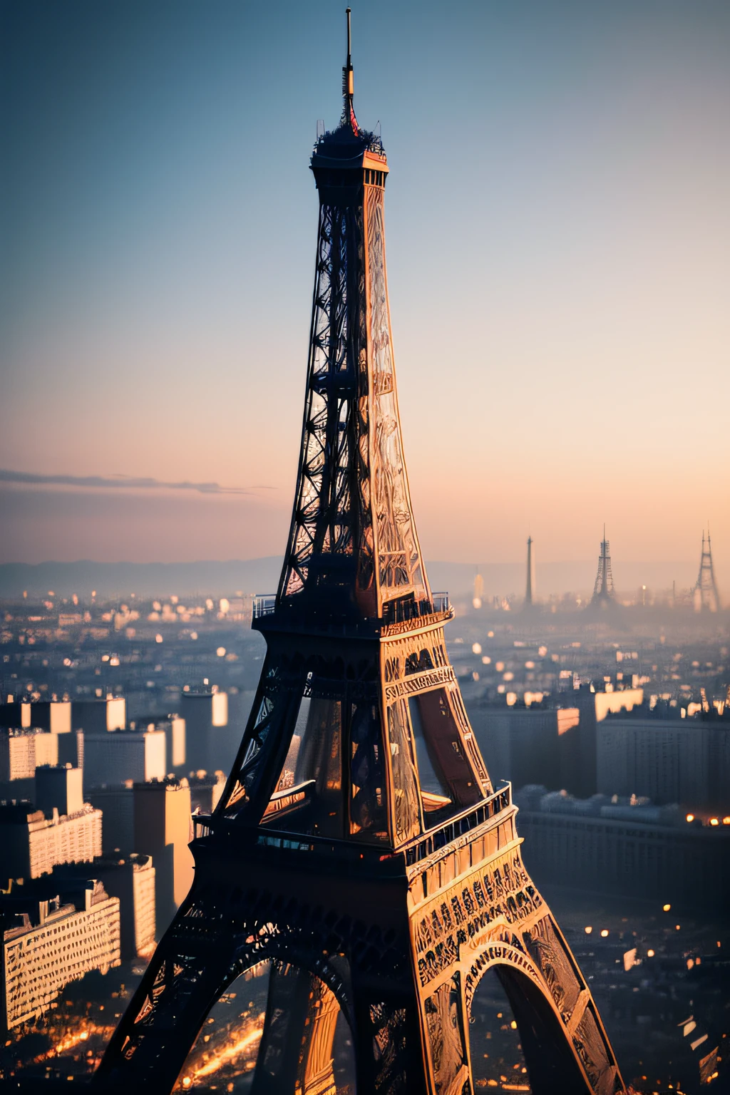"Crie uma imagem realista da Torre Eiffel em Paris, with the Eiffel Tower complete and visible, e um fundo completamente branco. A Torre Eiffel deve ser retratada em detalhes, with its characteristic iron structure and all visible elements, From a base to the top. Make sure the lighting highlights the Eiffel Tower's silhouette and the details of the structure, enquanto o fundo permanece branco e neutro. The image should convey the beauty and grandeur of this iconic monument."