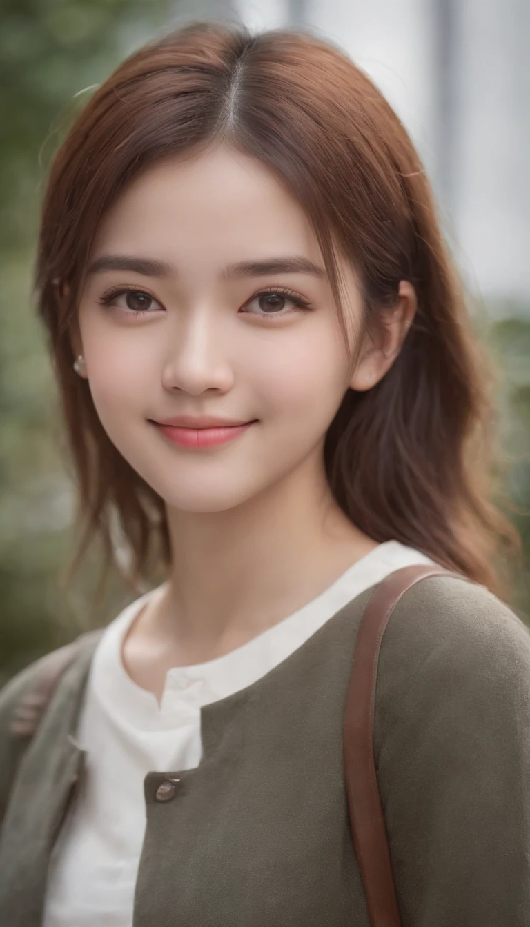 female high-school student、selfee、Best image quality and ultra-high resolution、Images become more realistic (Realism: 1.4), make the face blush, Cute, the details show the face smile,