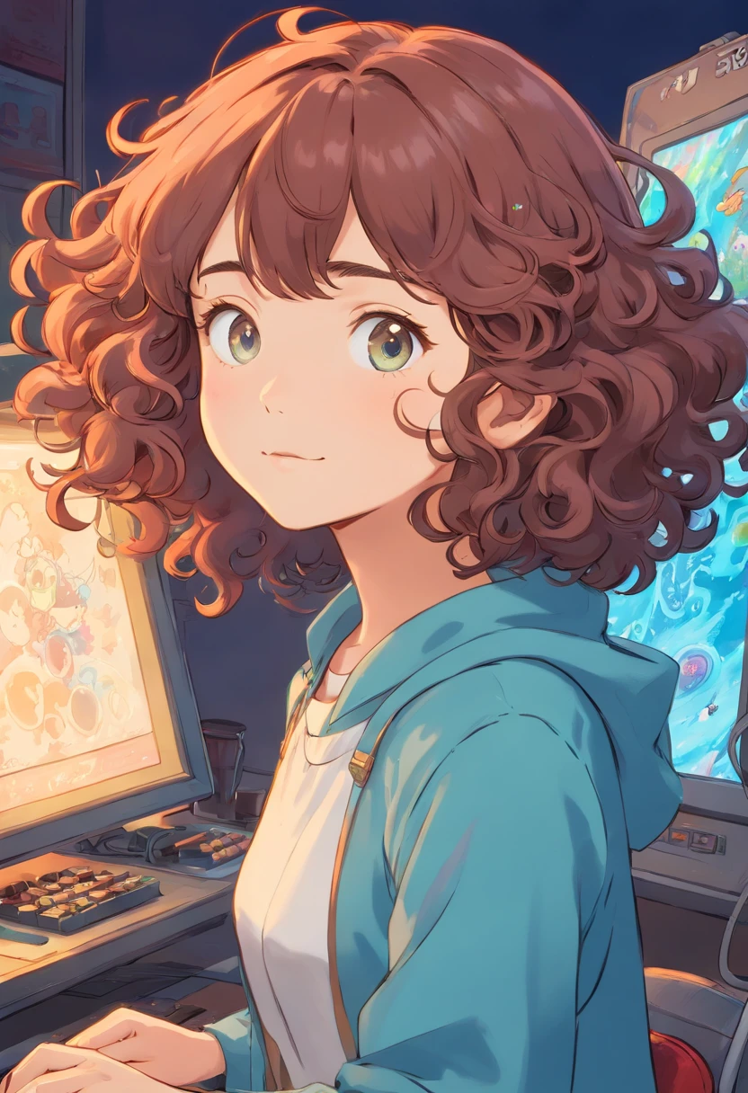 Artsy gamer girl curly hair short