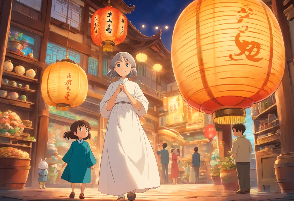 Mom wears a long white dress,Dad in a shirt,The 3-year-old smiled happily,Grandpa wears a suit,Grandma was wearing a cheongsam,The whole family of five eats mooncakes at home,colorful kids book illustration,White basemap,