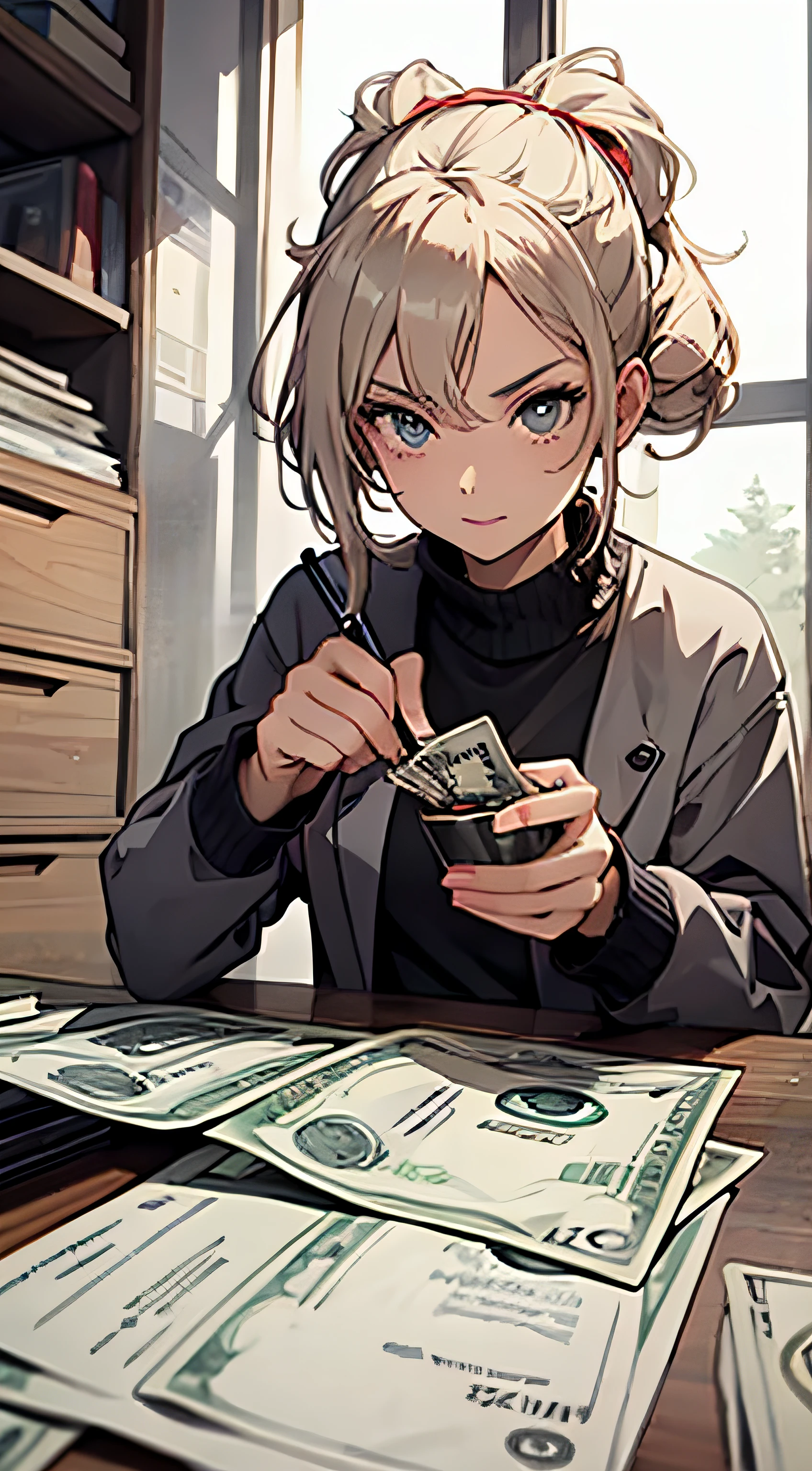 woman pays bills