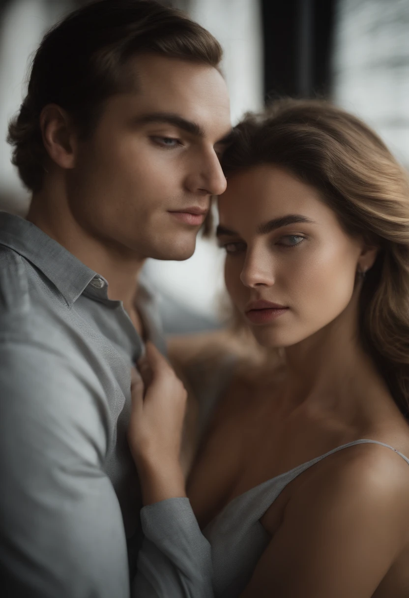 a husband and wife,looks into camera