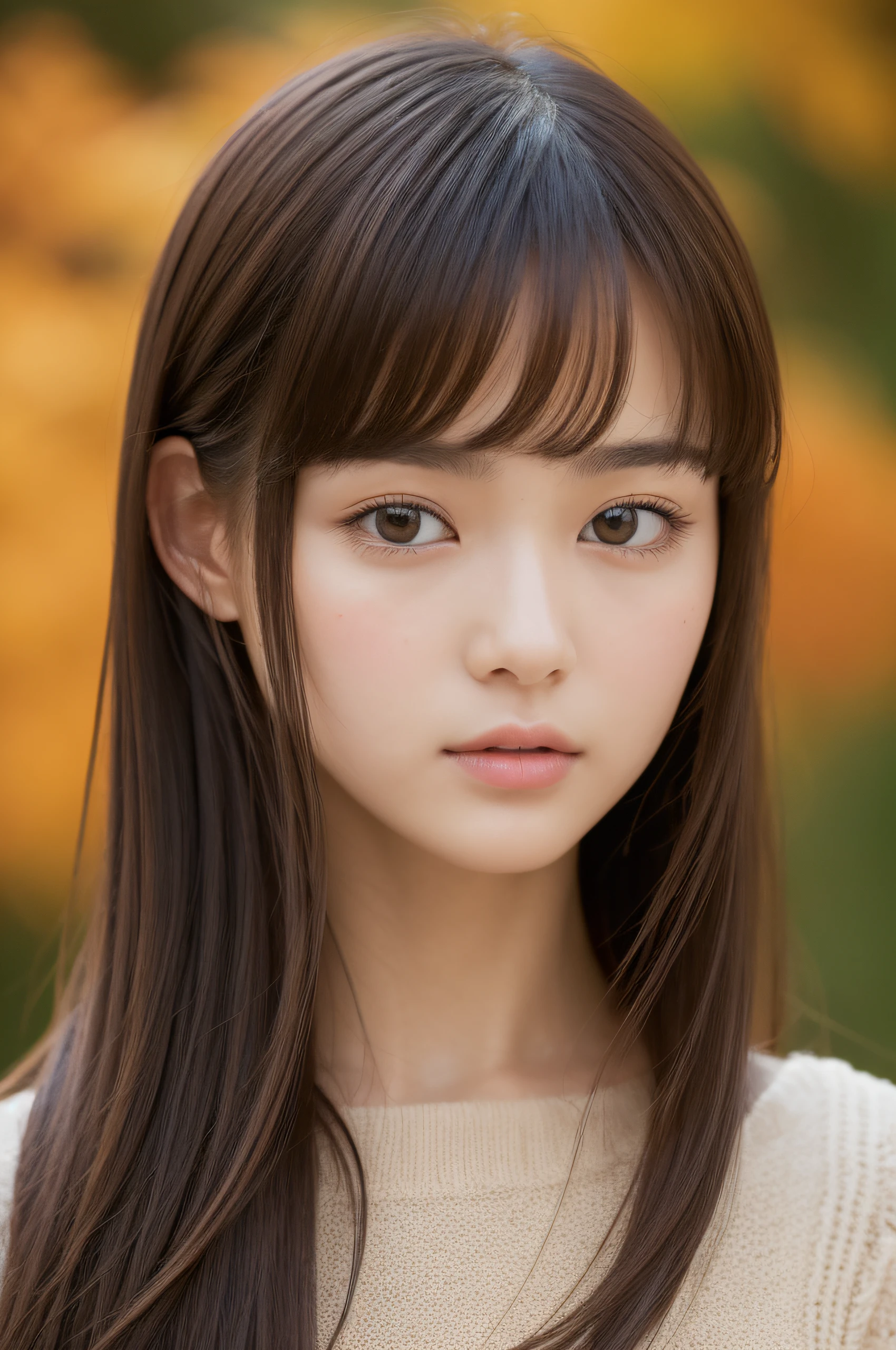 (((masterpiece))), top-quality, Extremely detailed, Detailed background, 1 girl, Very beautiful girl, Japanese, 16 yo, solo, Detailed face, Bangs, (Random hairstyles :1.2), (Young Face), (Perfect body:1.1), in 8K, Wallpaper, amazing, finely detail, Ultra-detailed, 超A high resolution, Extremely detailed, Pure erotic face, extremely detailed eye and face, Beautiful detailed eyes, highly detailedskin, No makeup, (Natural Skin),Vibrant autumn foliage in the mountains