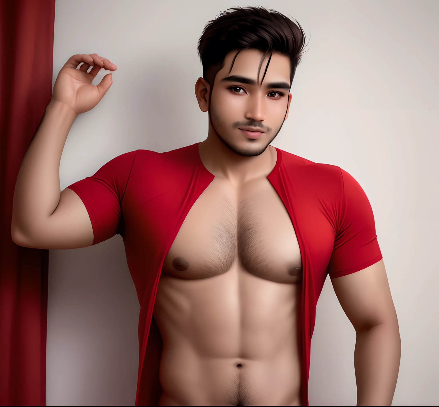Un hombre con una camisa roja posa para una foto, una foto por Bikash Bhattacharjee, Ganador del concurso Pexels, Samikshavad, fondo blanco