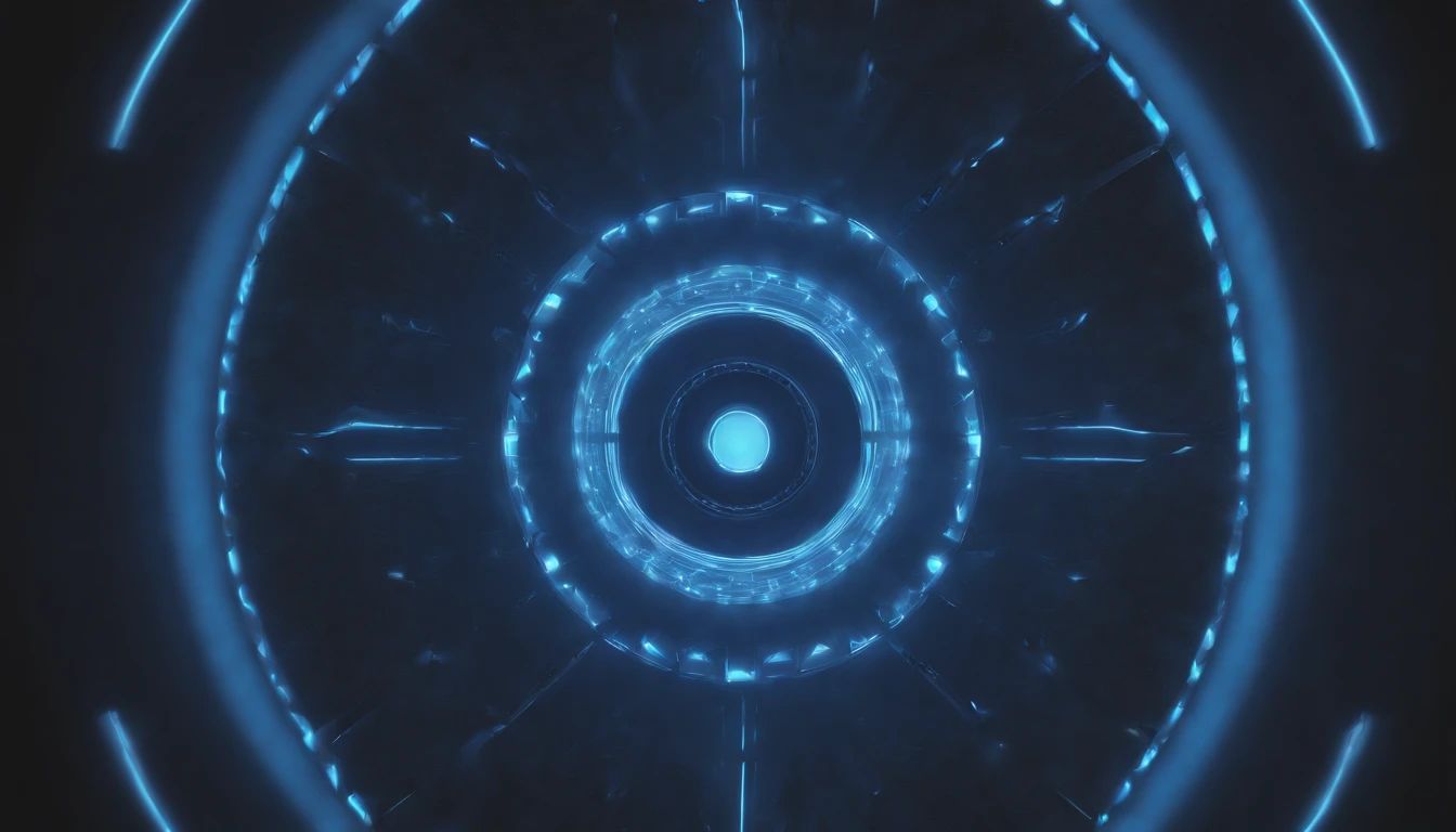 Logotipo de ((Electronic kaleidoscope)), aspecto 3D, ((textura metalica)), Behind this blue neon light, (fondo neutro color gris), ((Calidad superior, 8k, Obra maestra: 1.3)), ((Octane render)), cantidad de cables con iluminacion led y electricidad y alos de energia