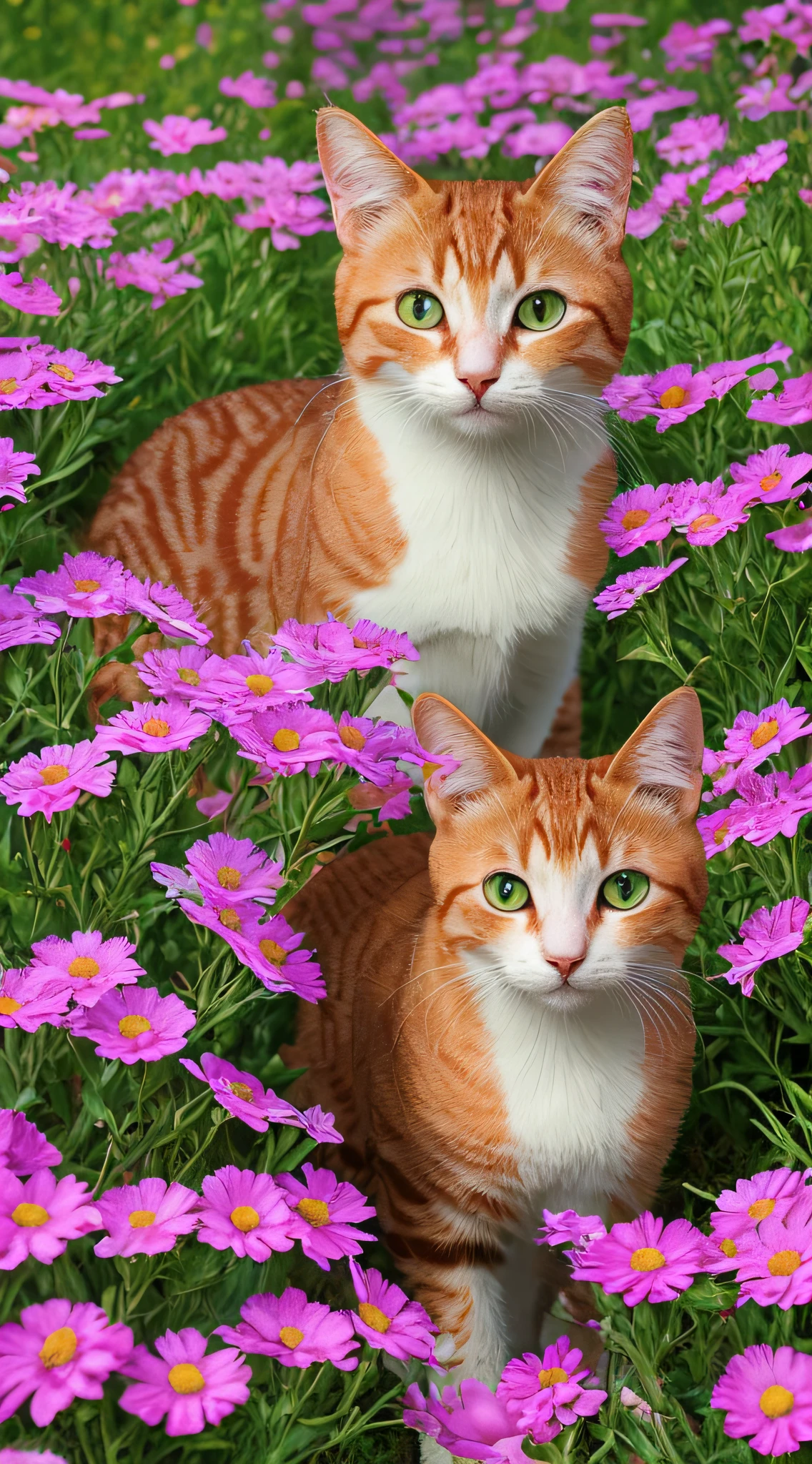 close-up, cat (in a very flowery field with diverse and beautiful colors_, photorealistic, HDR, Celeste