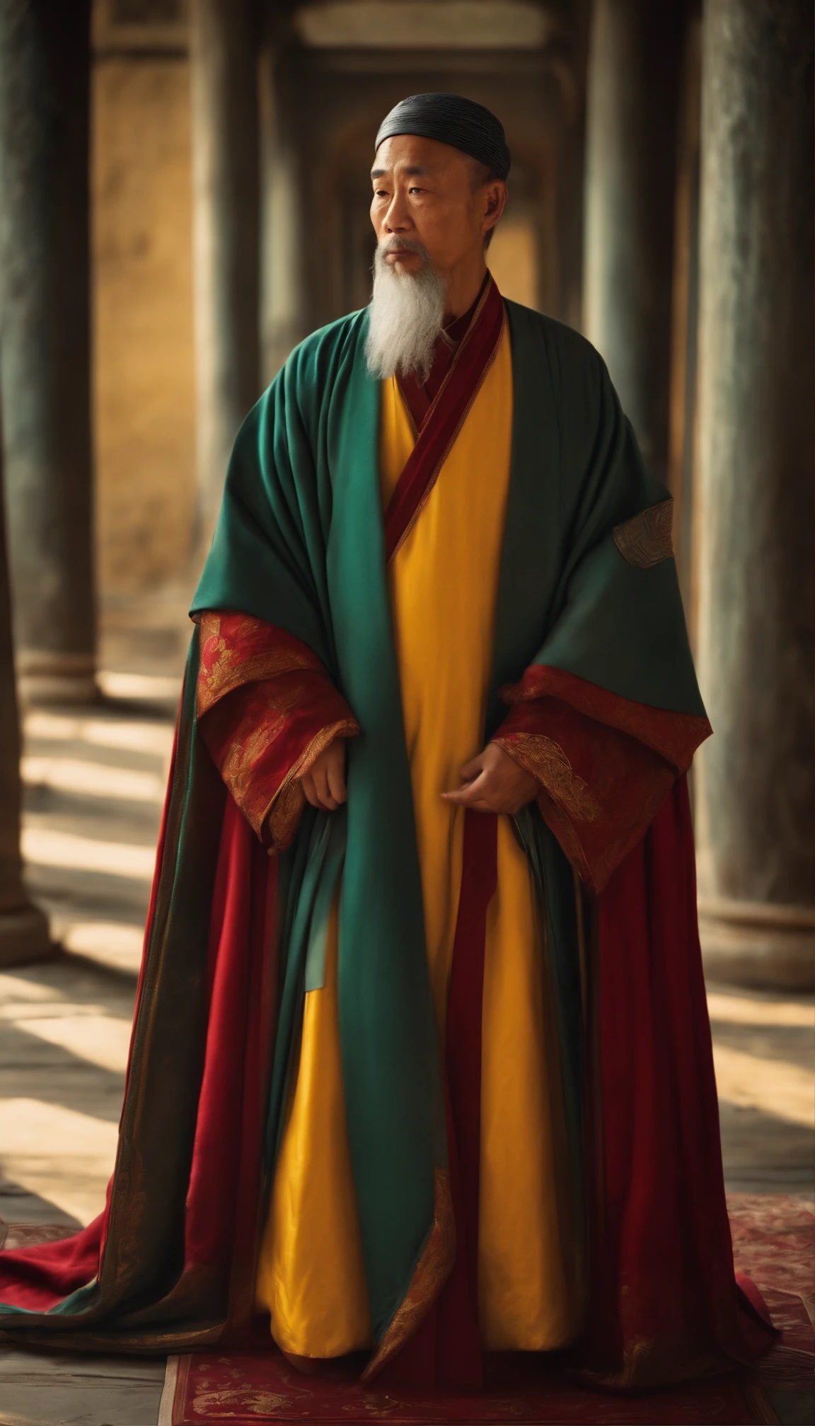 The Chinese apostle looked at the screen, roupas compridas, religión ,Ultra foto realista