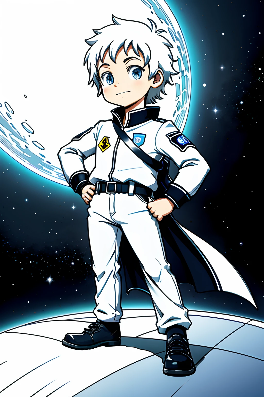 menino, de cartoon, em uniforme espacial futurista