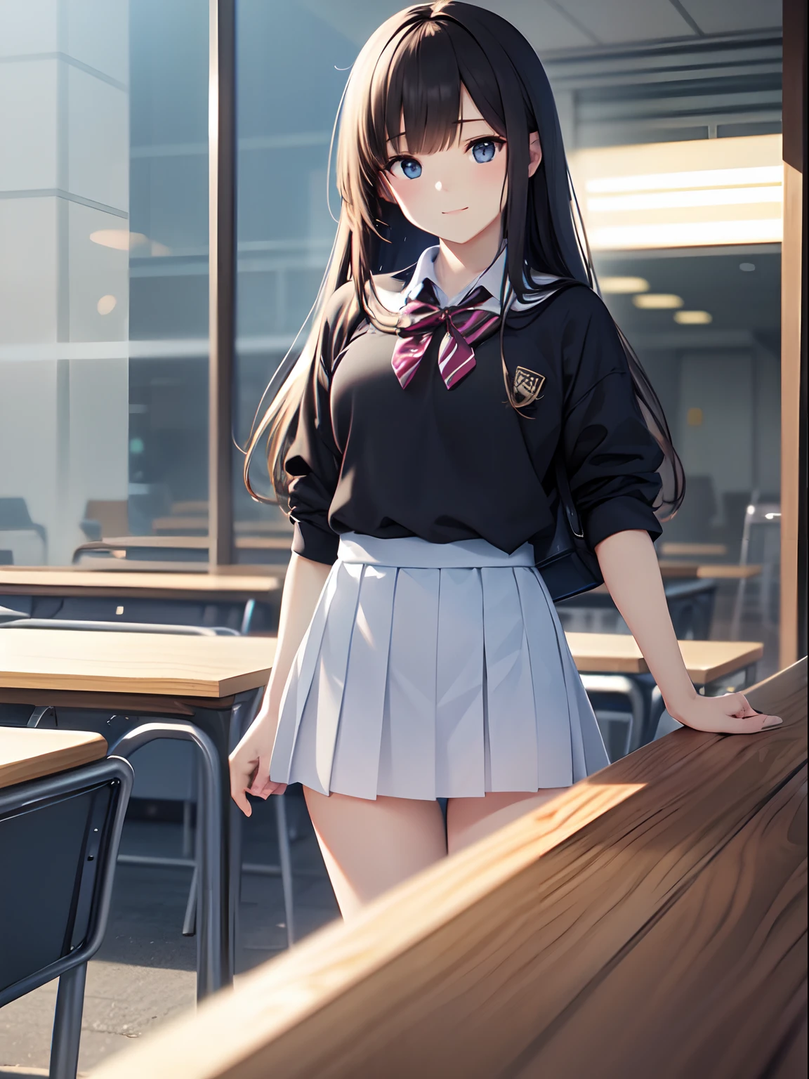 a , female, beautiful and cute, character, (single sidelock hair), gradient eyes, school unifrom, breeze blow,(anime style), (cinematic lighting), (ray tracing), ((reflection light)), ((half-body-shot)), atmospheric perspective, masterpiece, accurate, ((best quality)), high quality, super detail, high details, anatomically correct, highRes, 1080p,