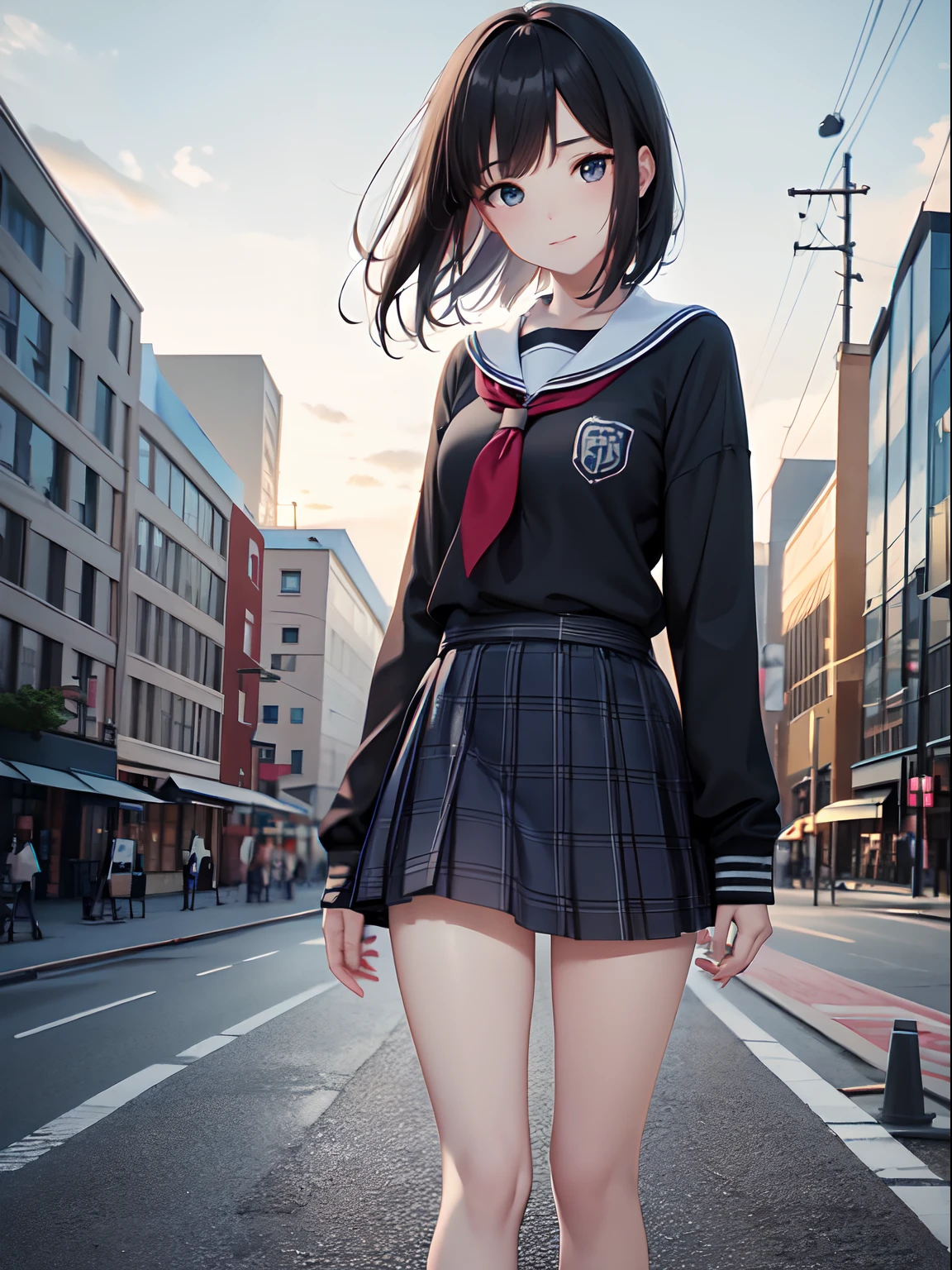 a , female, beautiful and cute, solo character, (black single sidelock hair), bright eyes, gradient eyes, school unifrom, breeze blow,(anime style), (cinematic lighting), (ray tracing), ((reflection light)), ((half-body-shot)), atmospheric perspective, masterpiece, accurate, ((best quality)), high quality, super detail, high details, anatomically correct, highRes, 1080p,