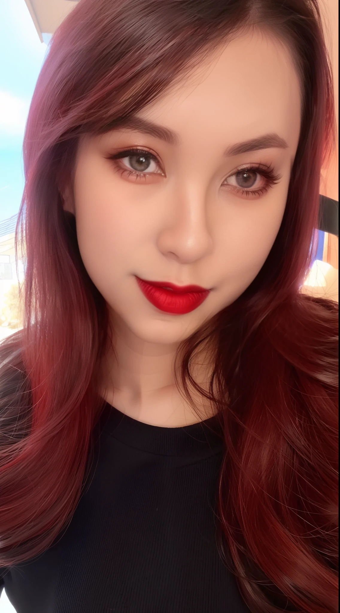 Woman with red hair sticking out of tongue in a car, Amouranth, mais conhecido como Amouranth, thick red lips, thick lips, red head, sexy red lips, jovem Amouranth bonito, imagem de perfil, Deusa dos cabelos ruivos, angelawhite, taken in the early 2020s, com cabelos ruivos