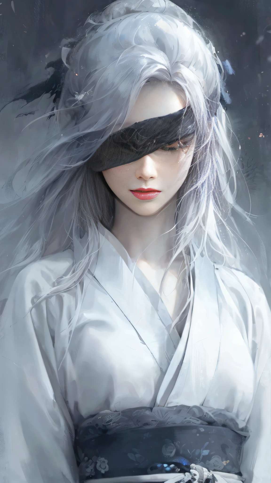 a close up of a woman with white hair and a white mask, beautiful character painting, guweiz, artwork in the style of guweiz, white haired deity, by Yang J, epic exquisite character art, stunning character art, by Fan Qi, by Wuzhun Shifan, guweiz on pixiv artstation